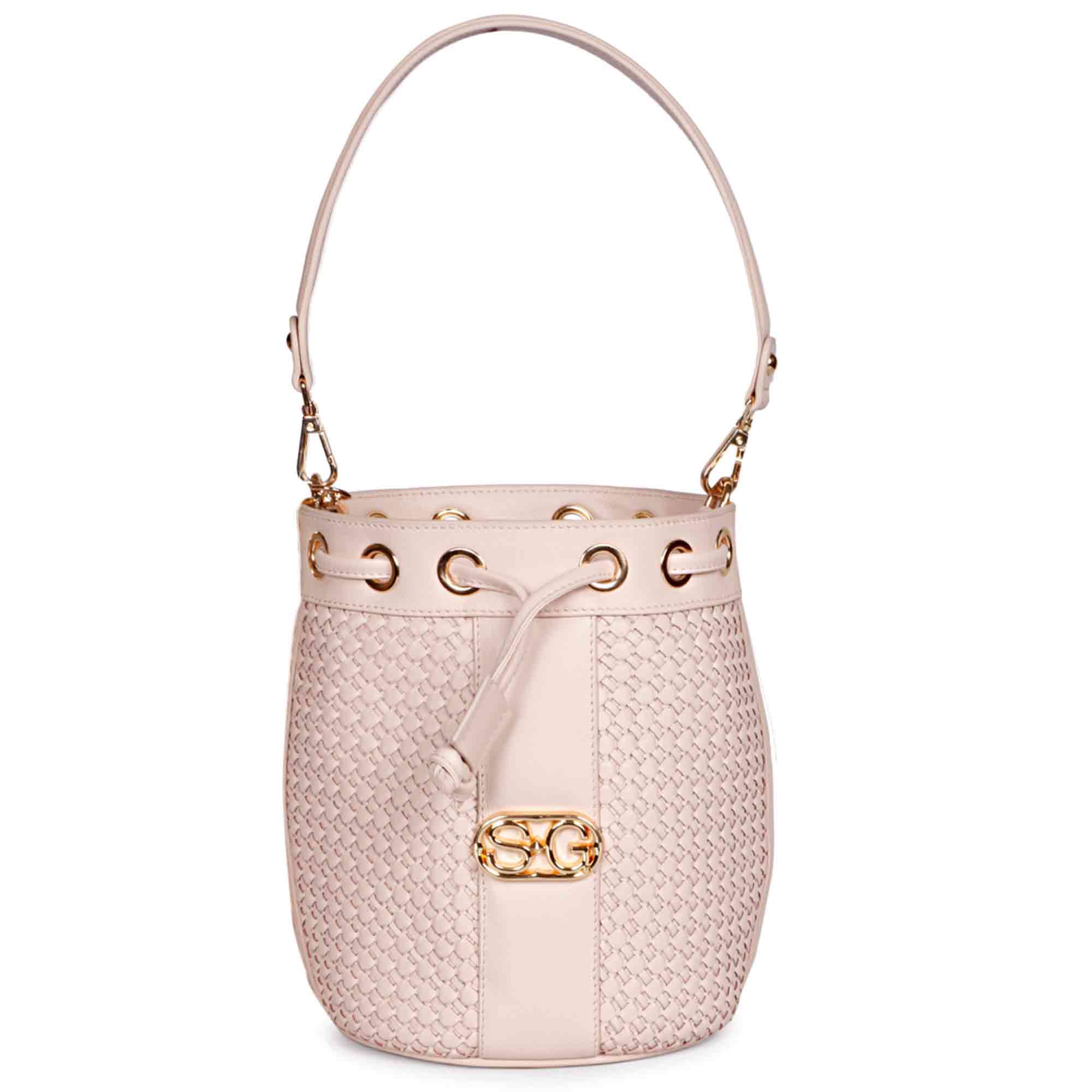 Halsey Pink Blush Hand Woven Leather Bucket Bags - Image 3