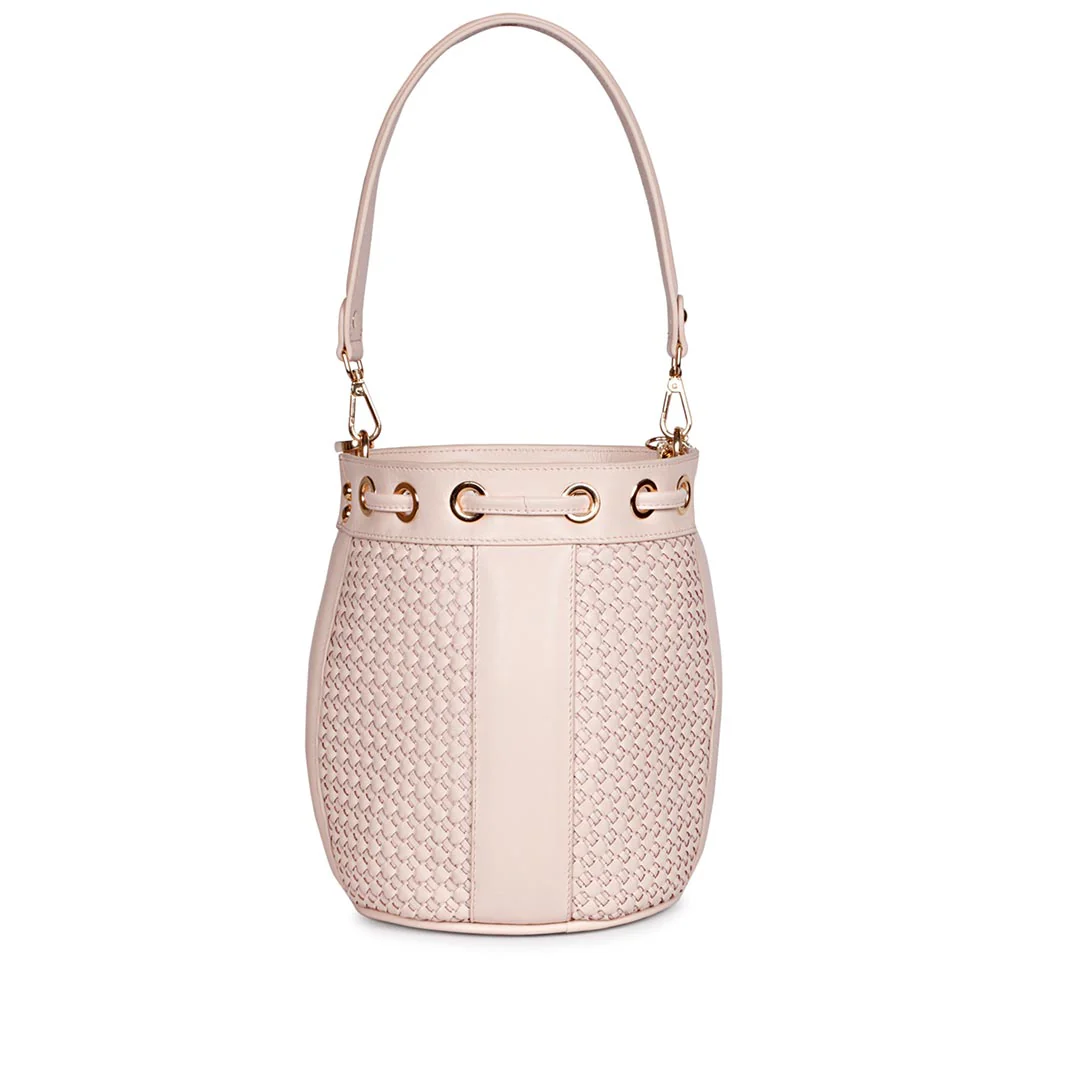 Halsey Pink Blush Hand Woven Leather Bucket Bags - Image 5