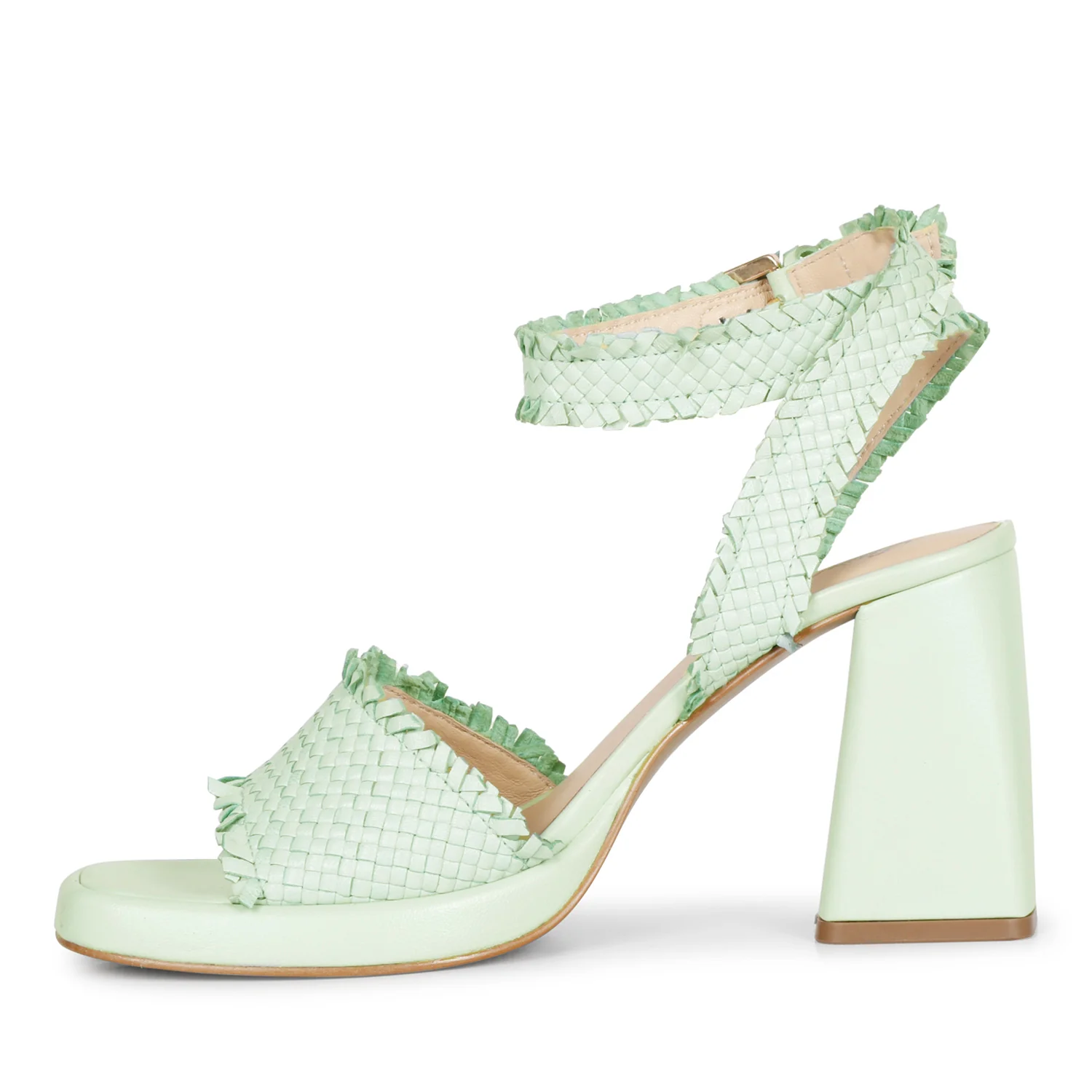 Hannah Aqua Woven Leather Block Heels - Image 4