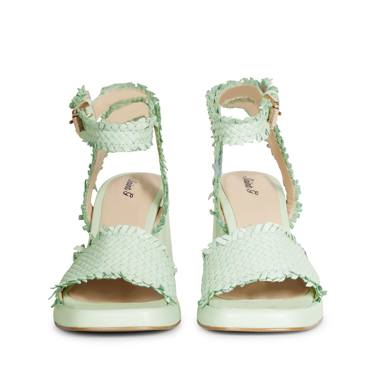 Hannah Aqua Woven Leather Block Heels - Image 5
