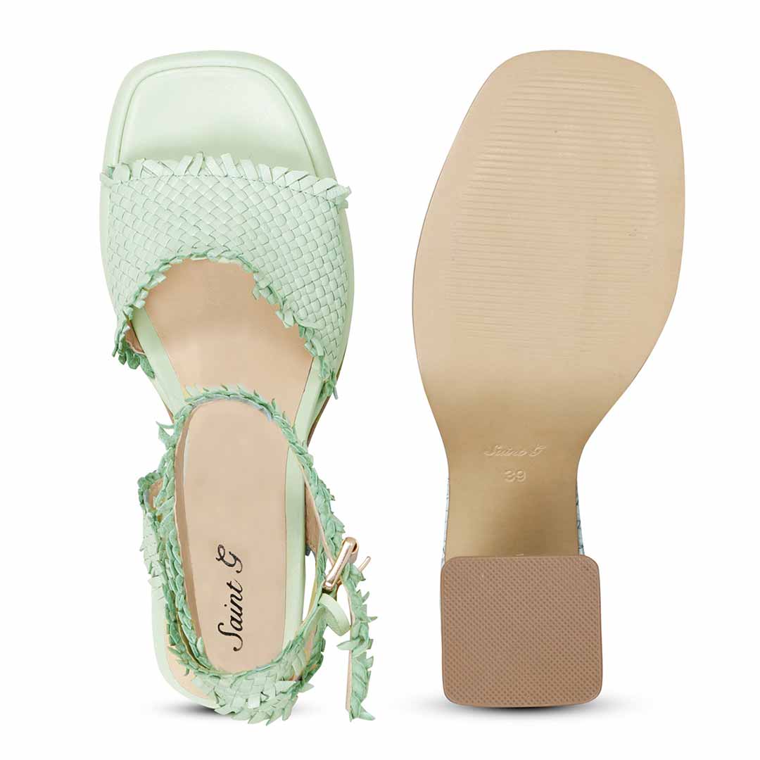Hannah Aqua Woven Leather Block Heels - Image 7