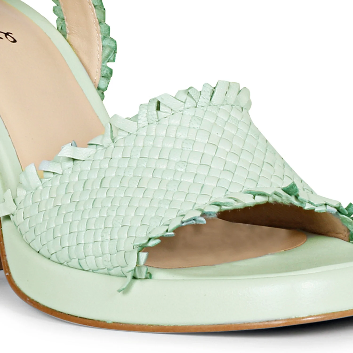 Hannah Aqua Woven Leather Block Heels - Image 8