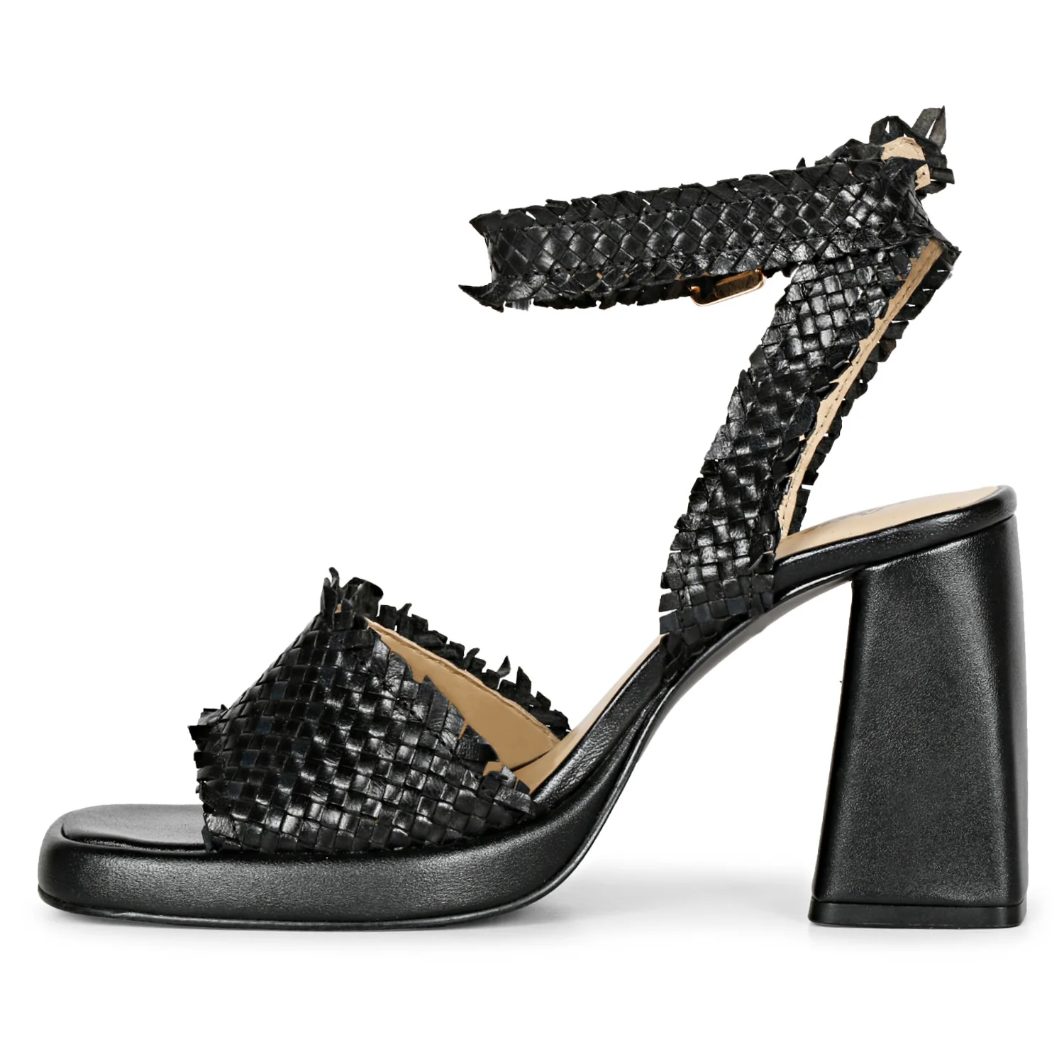 Hannah Black Woven Leather Block Heels - Image 4