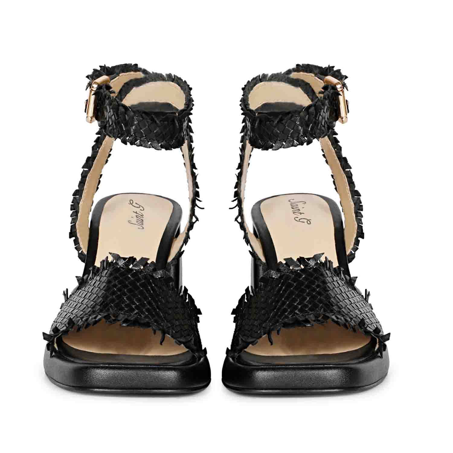 Hannah Black Woven Leather Block Heels - Image 5