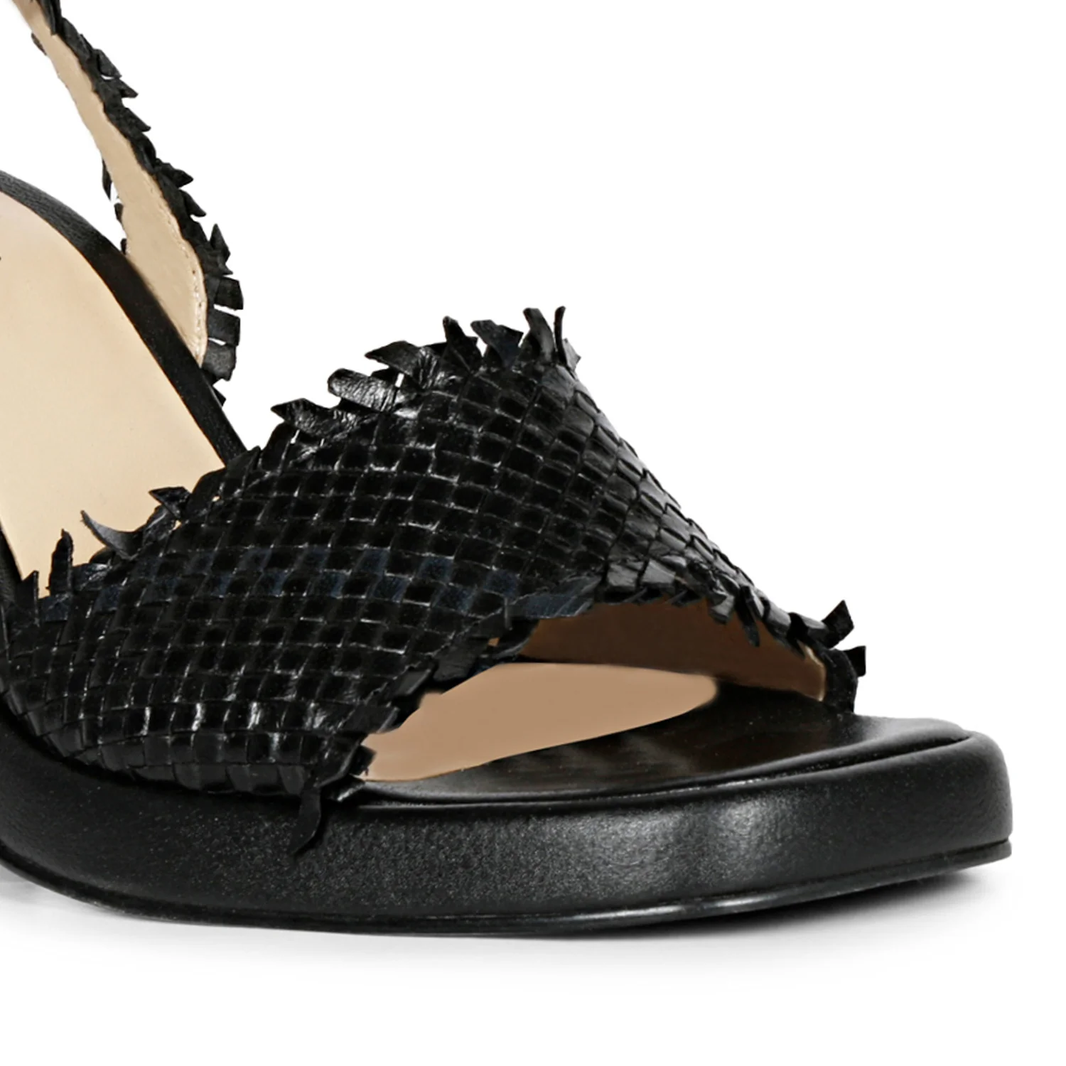 Hannah Black Woven Leather Block Heels - Image 8