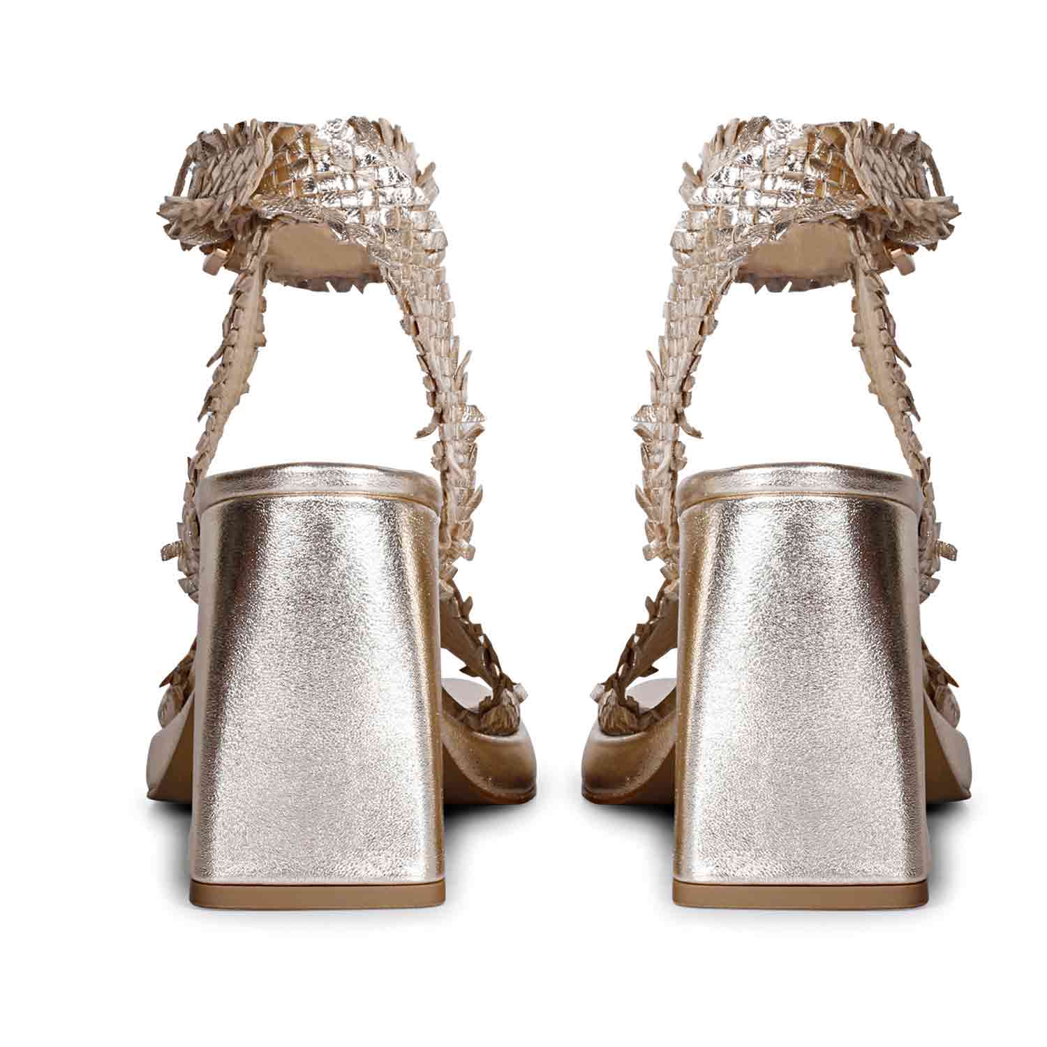 Saint Hannah Metallic Gold Hand Woven Leather Block Heels - Image 6