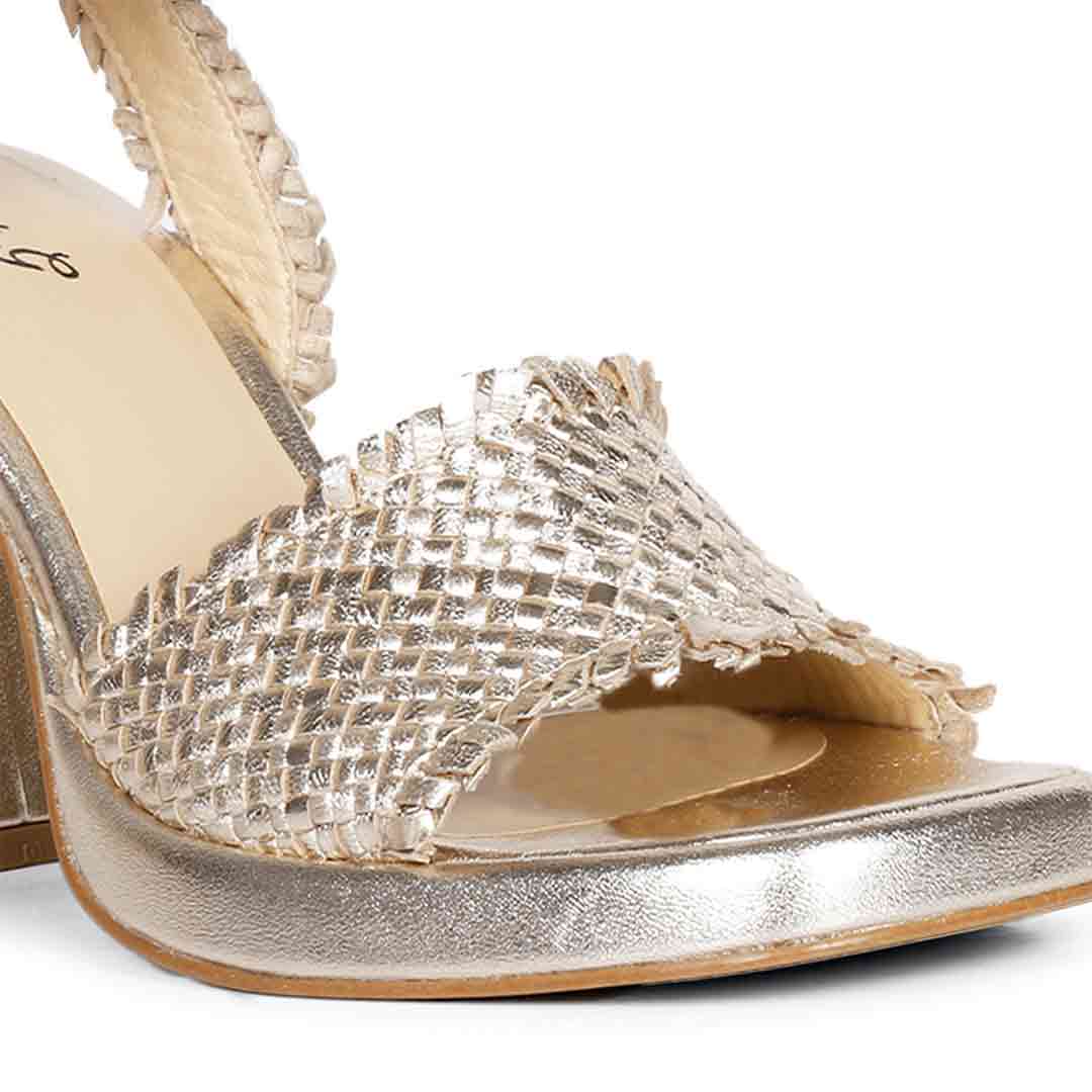 Saint Hannah Metallic Gold Hand Woven Leather Block Heels - Image 8