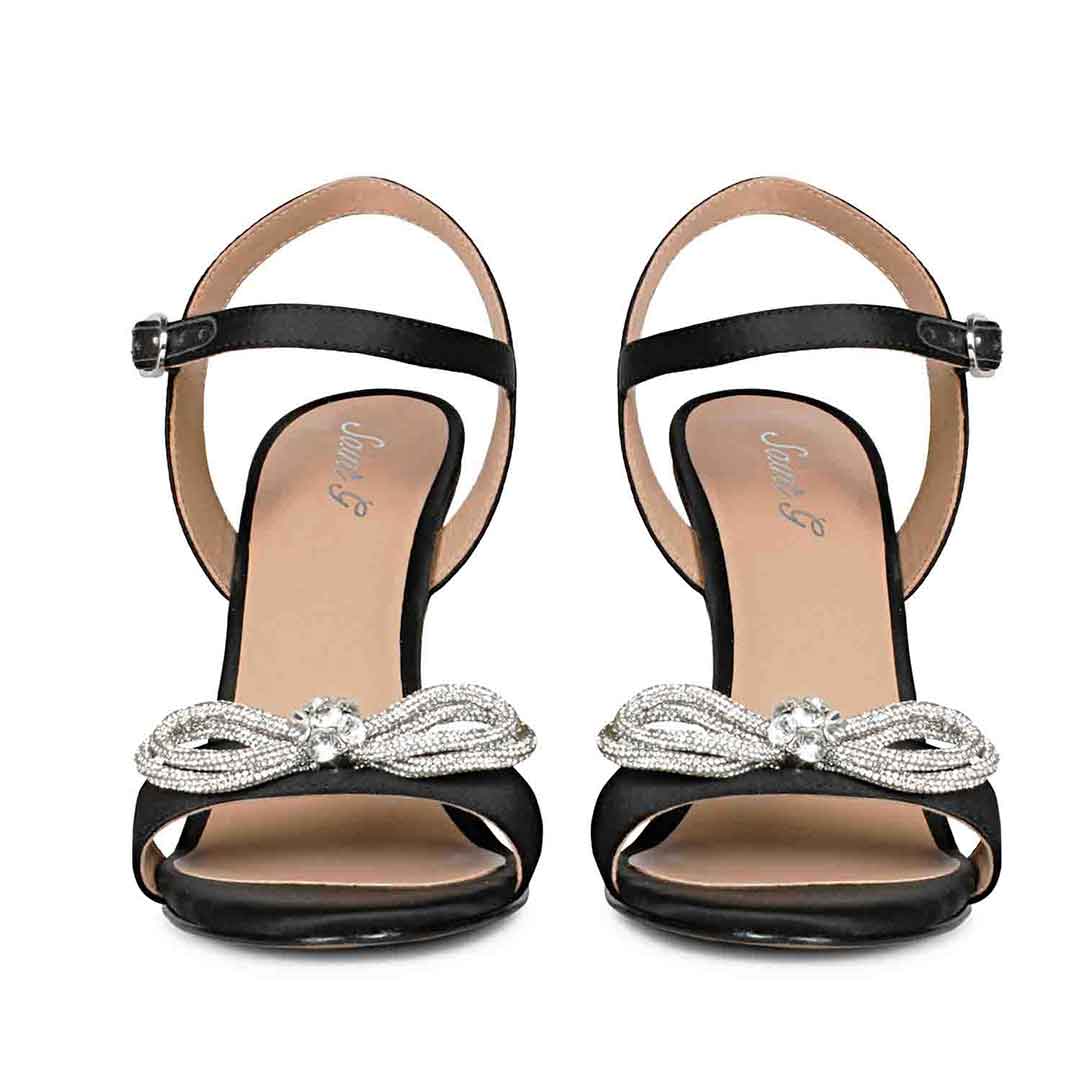 Hayden Crystal Bow Black Leather-Satin Stilettos - Image 5