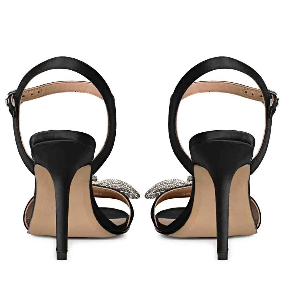 Hayden Crystal Bow Black Leather-Satin Stilettos - Image 6