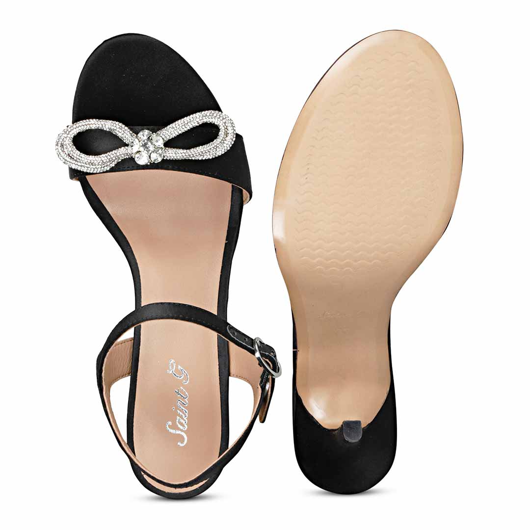 Hayden Crystal Bow Black Leather-Satin Stilettos - Image 7