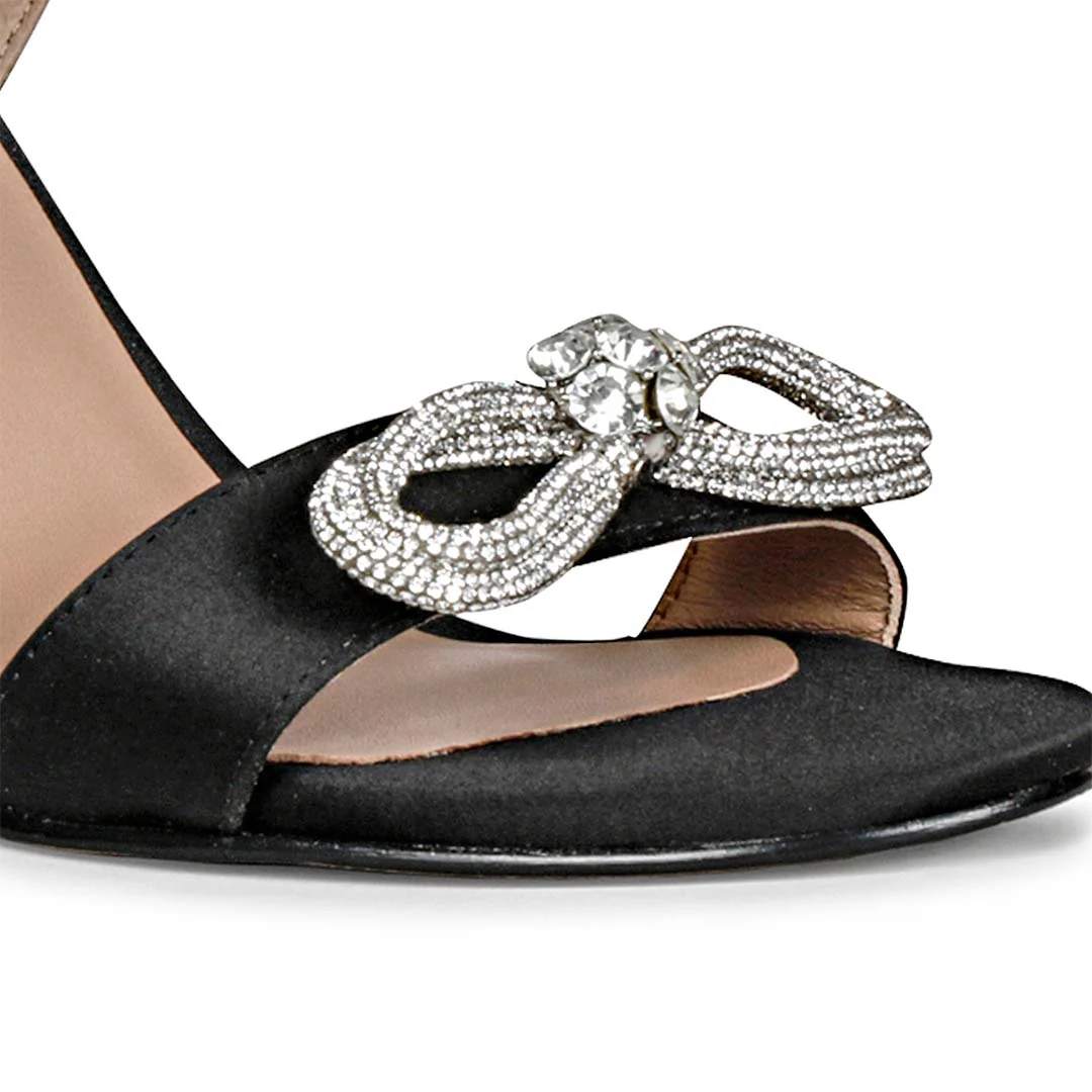 Hayden Crystal Bow Black Leather-Satin Stilettos - Image 8
