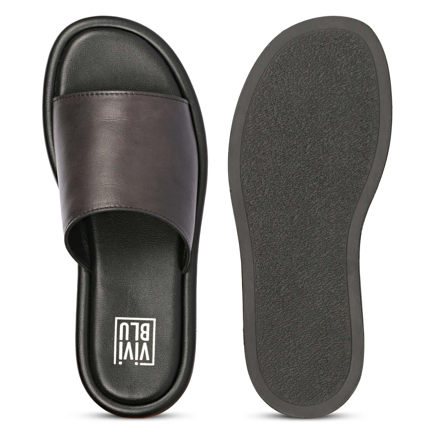 Zelora Black Leather Flat Sandals - Image 6