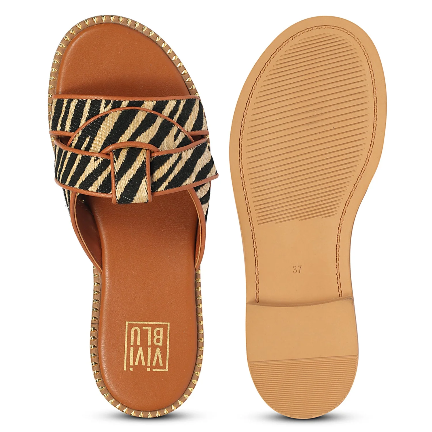 Jaylani Beige Leather Flat Sandals - Image 6
