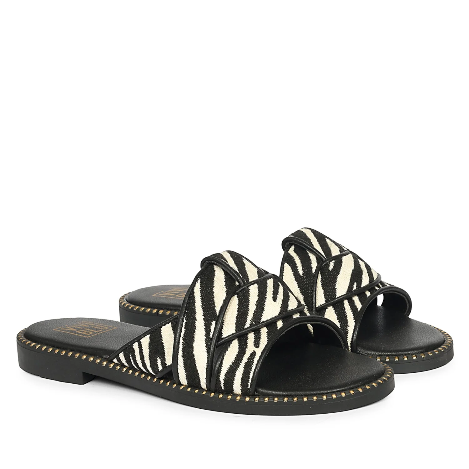 Jaylani Black White Leather Flat Sandals - Image 2