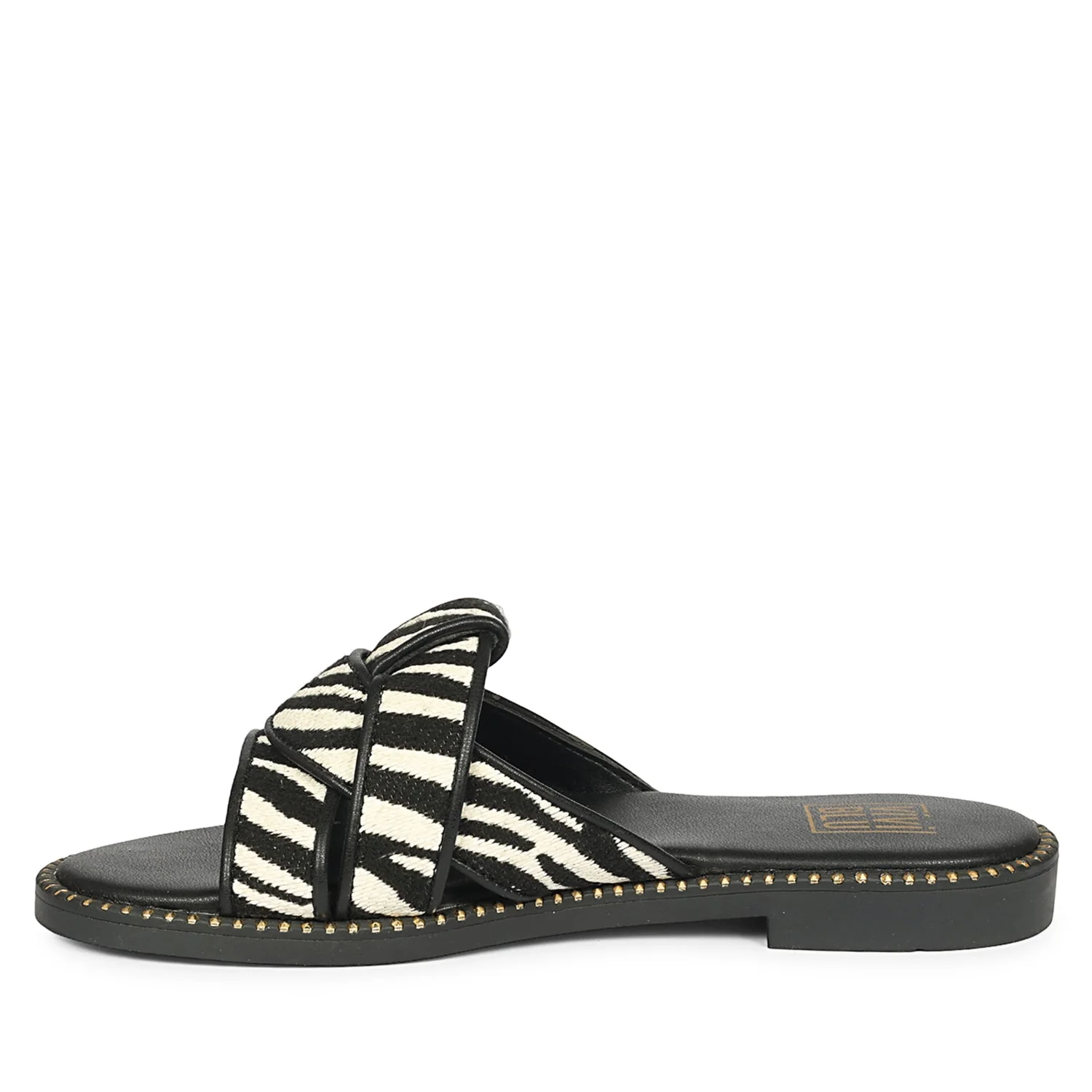 Jaylani Black White Leather Flat Sandals - Image 3