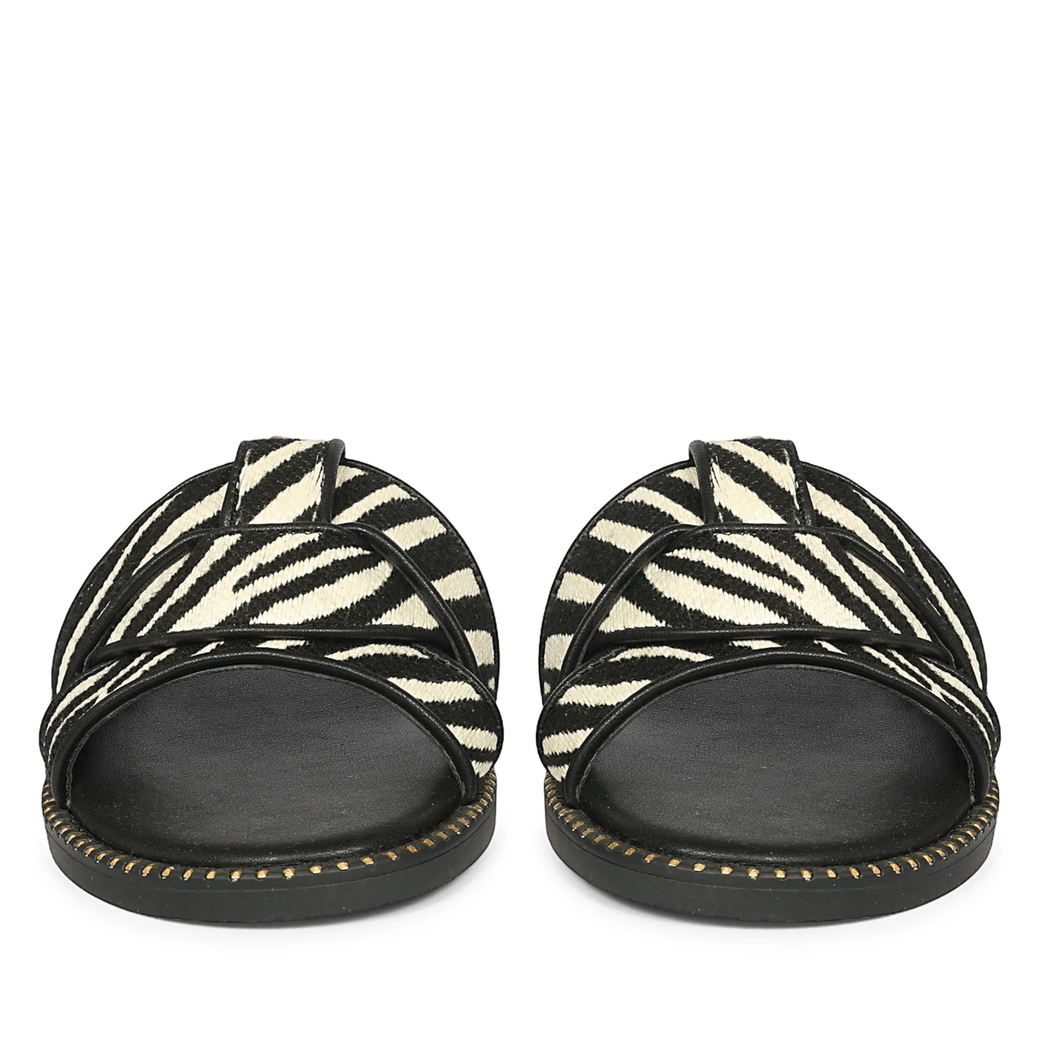 Jaylani Black White Leather Flat Sandals - Image 4
