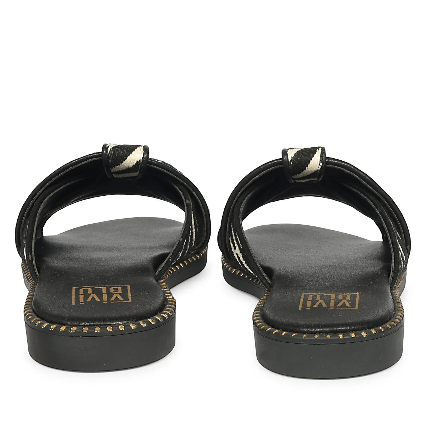 Jaylani Black White Leather Flat Sandals - Image 5