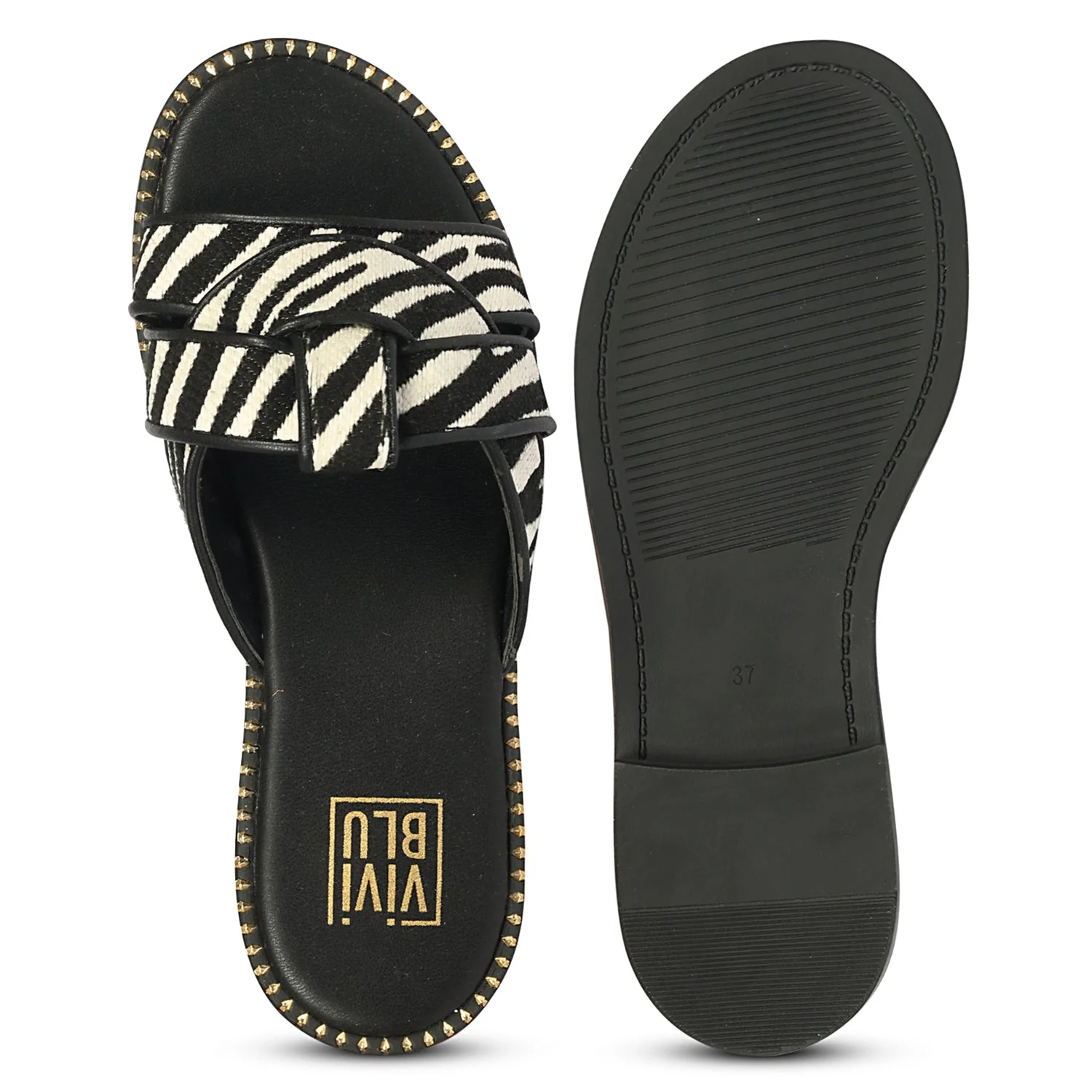 Jaylani Black White Leather Flat Sandals - Image 6