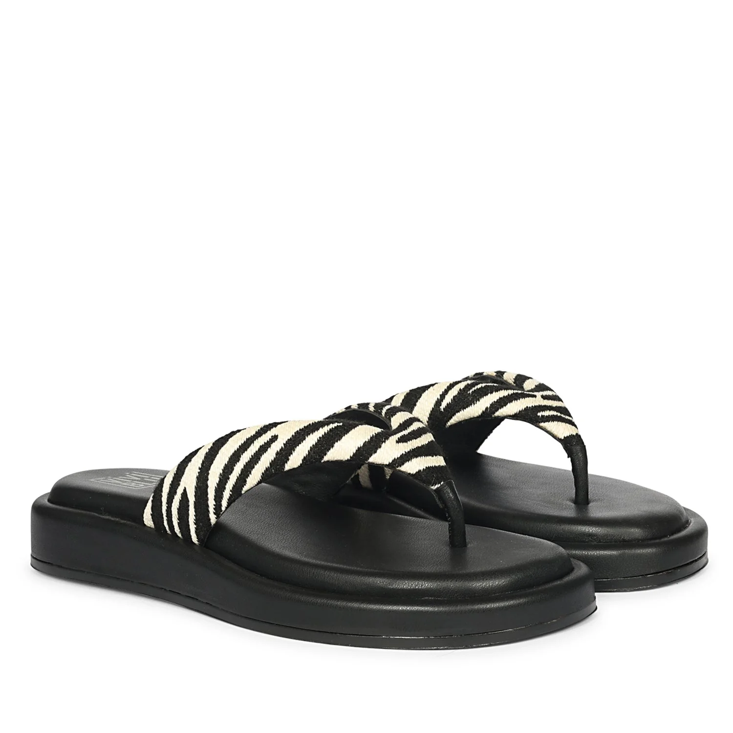 Jolene Black White Leather Flat Sandals - Image 2