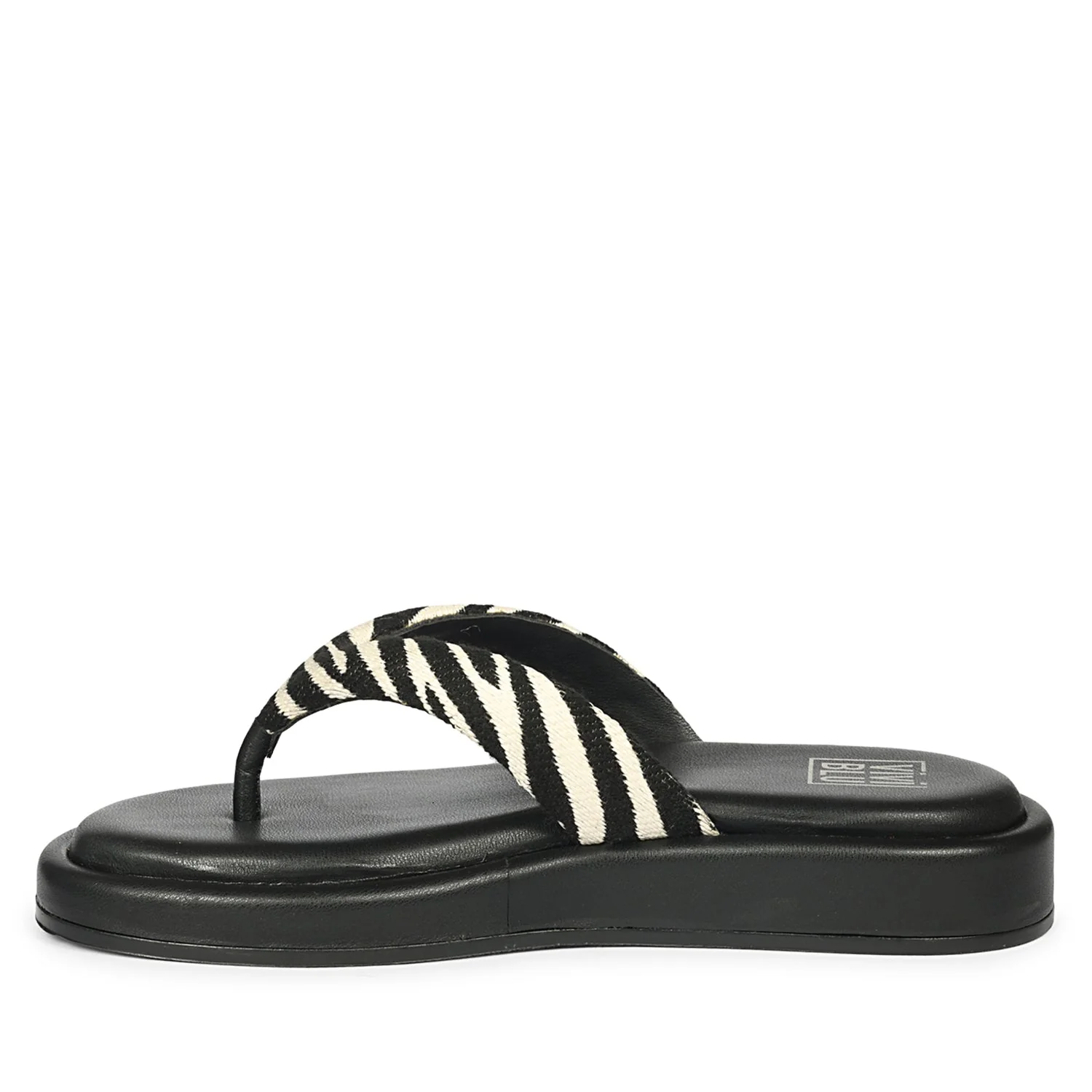 Jolene Black White Leather Flat Sandals - Image 3