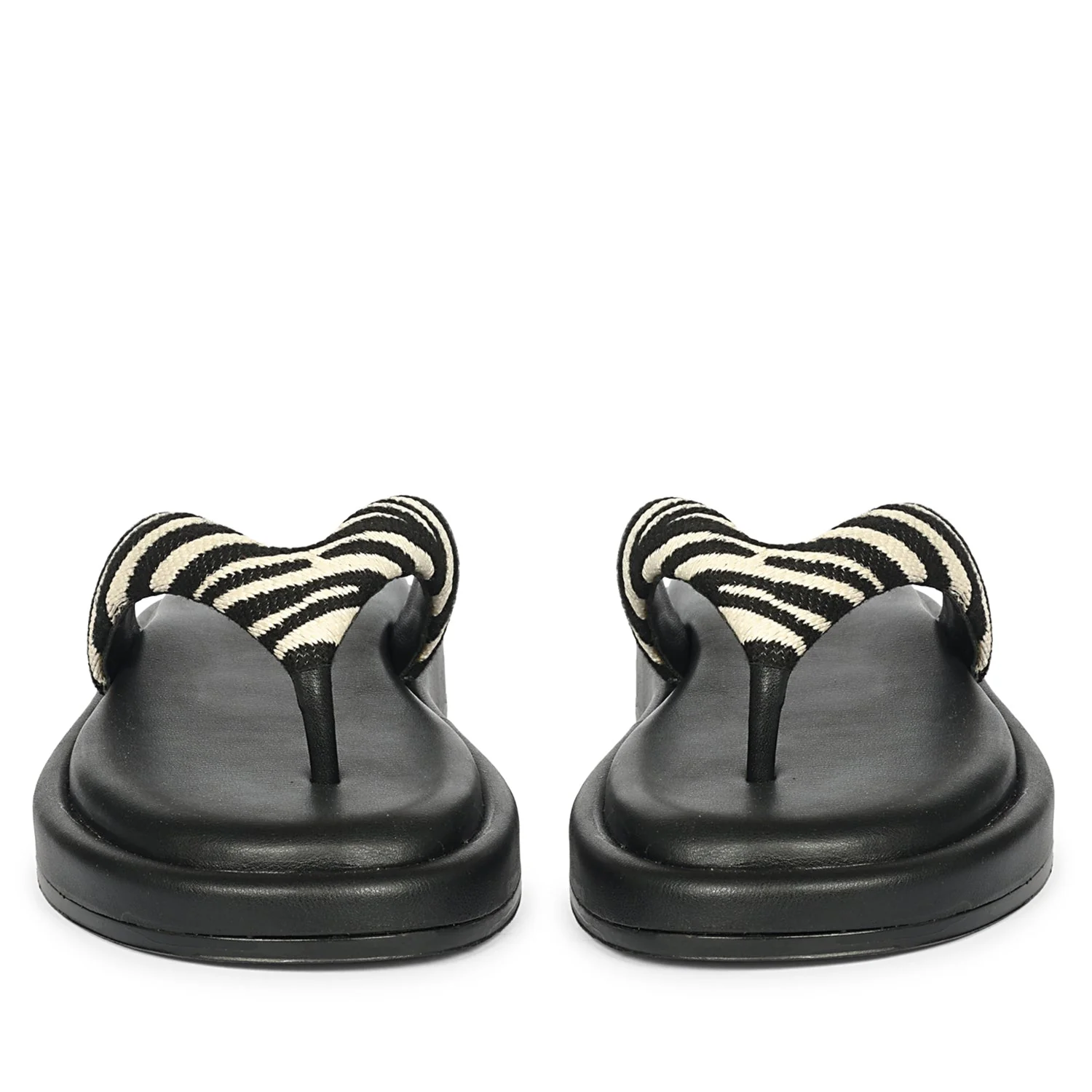 Jolene Black White Leather Flat Sandals - Image 4