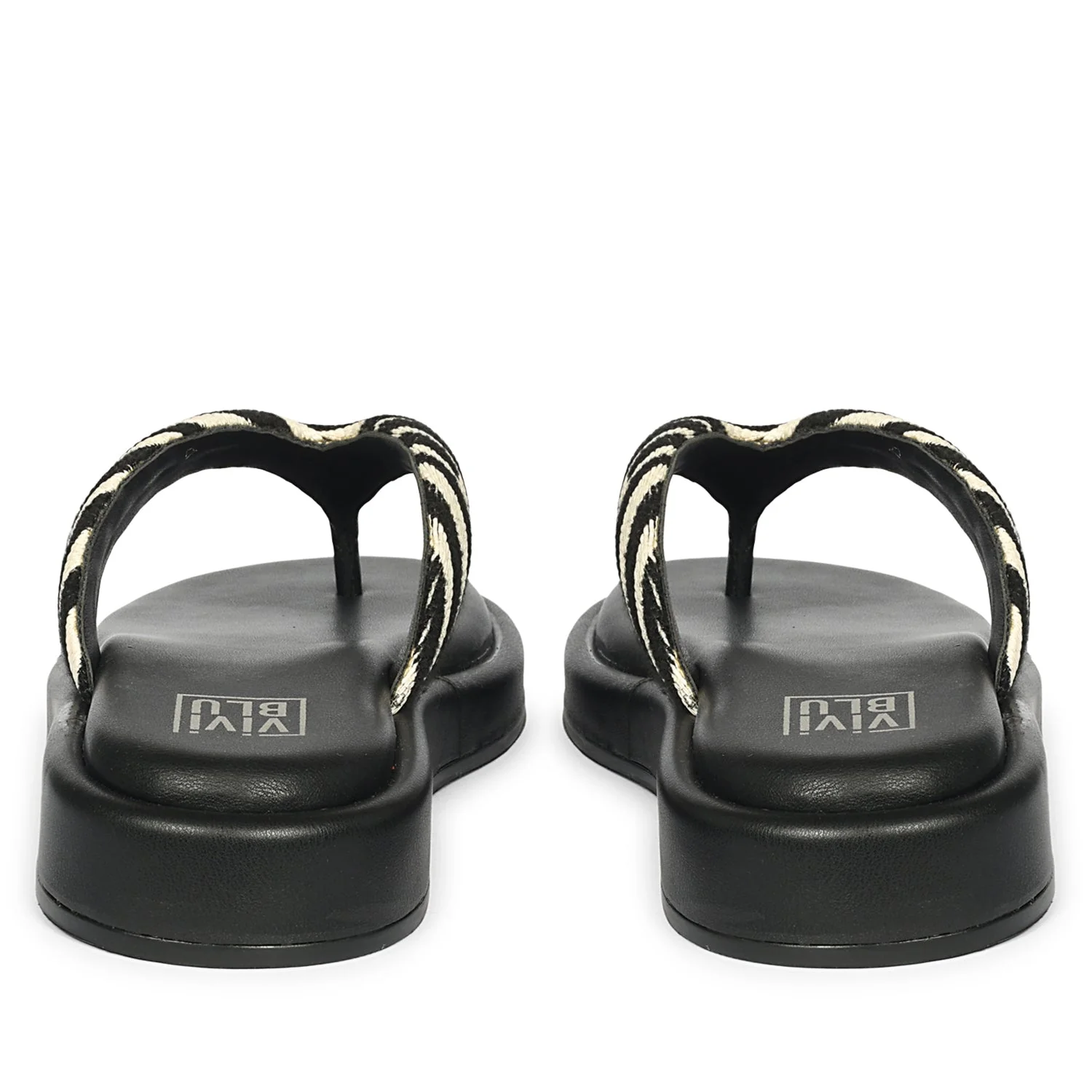 Jolene Black White Leather Flat Sandals - Image 5