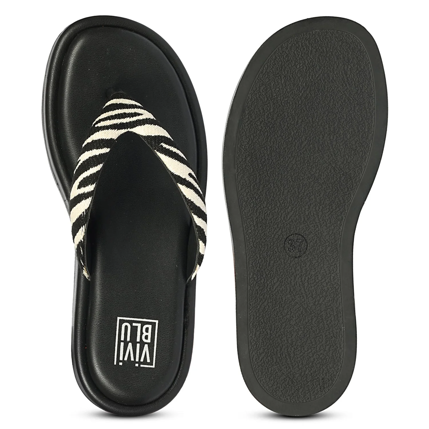 Jolene Black White Leather Flat Sandals - Image 6