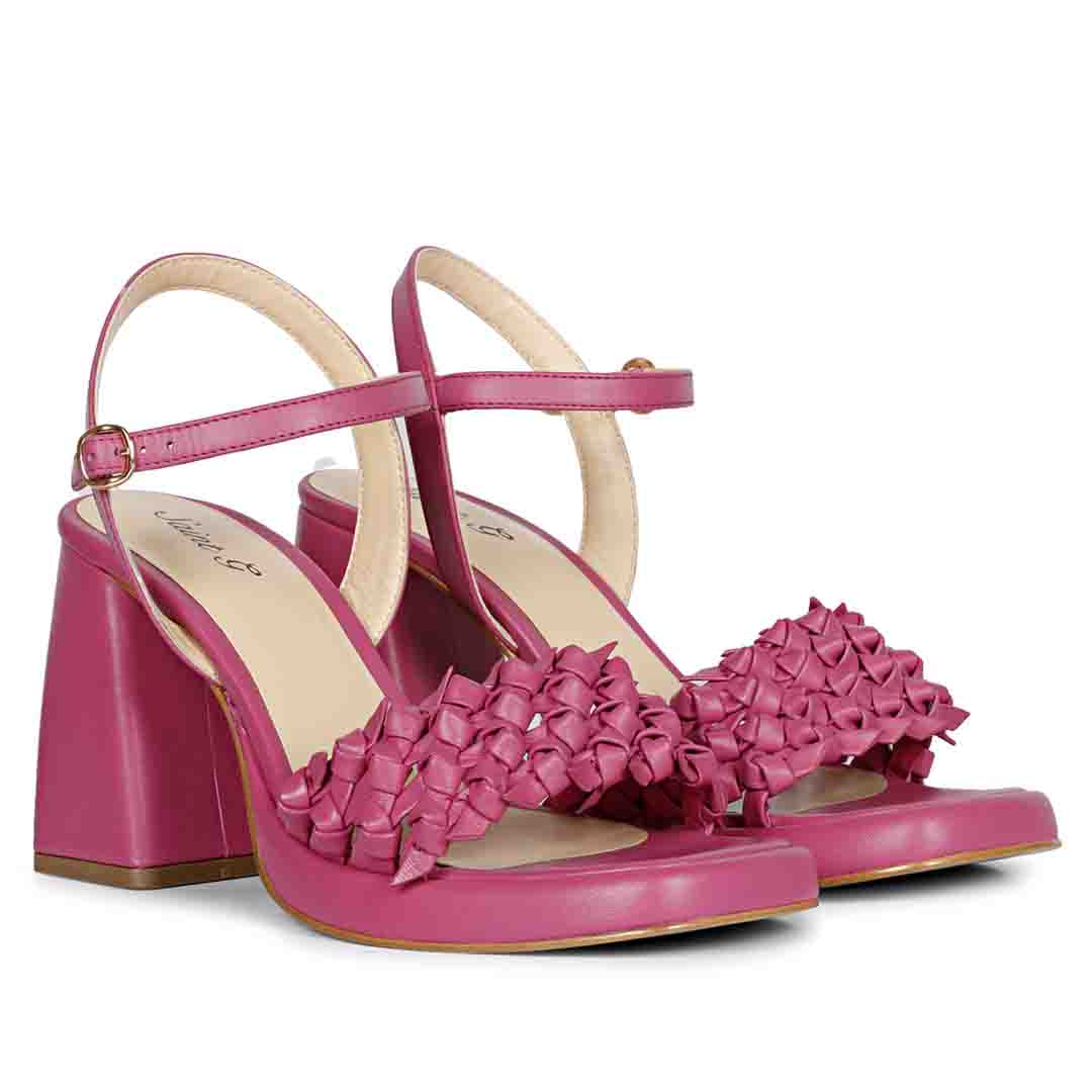 Saint Joy Fuxia Hand Woven Leather Block Heels - Image 3