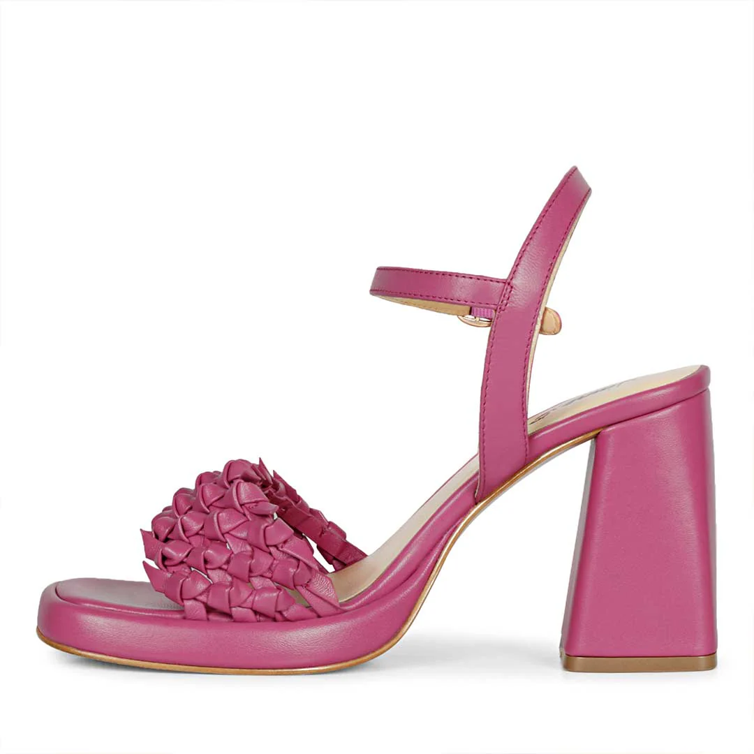 Saint Joy Fuxia Hand Woven Leather Block Heels - Image 4