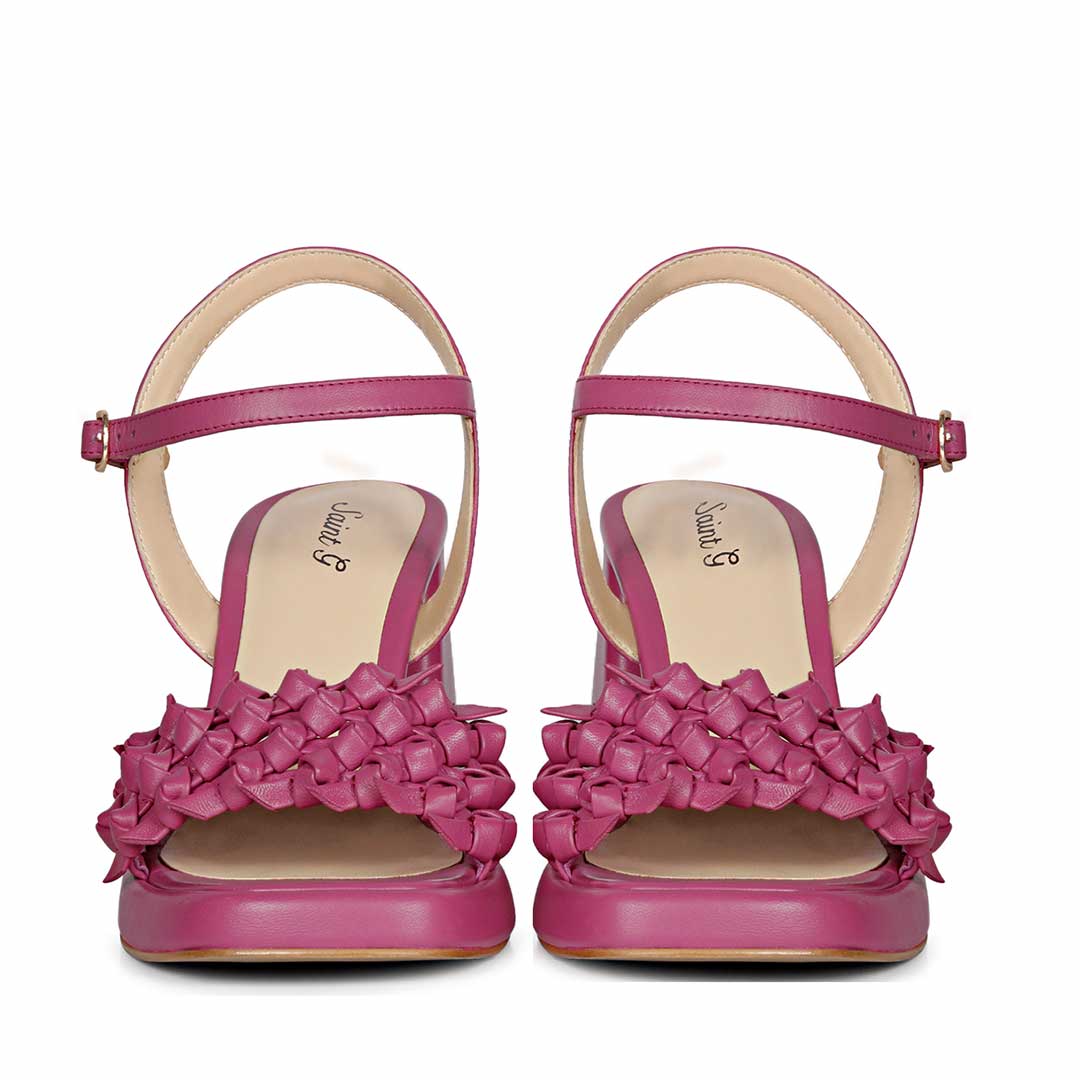 Saint Joy Fuxia Hand Woven Leather Block Heels - Image 5