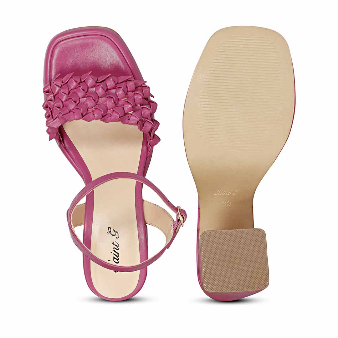 Saint Joy Fuxia Hand Woven Leather Block Heels - Image 7