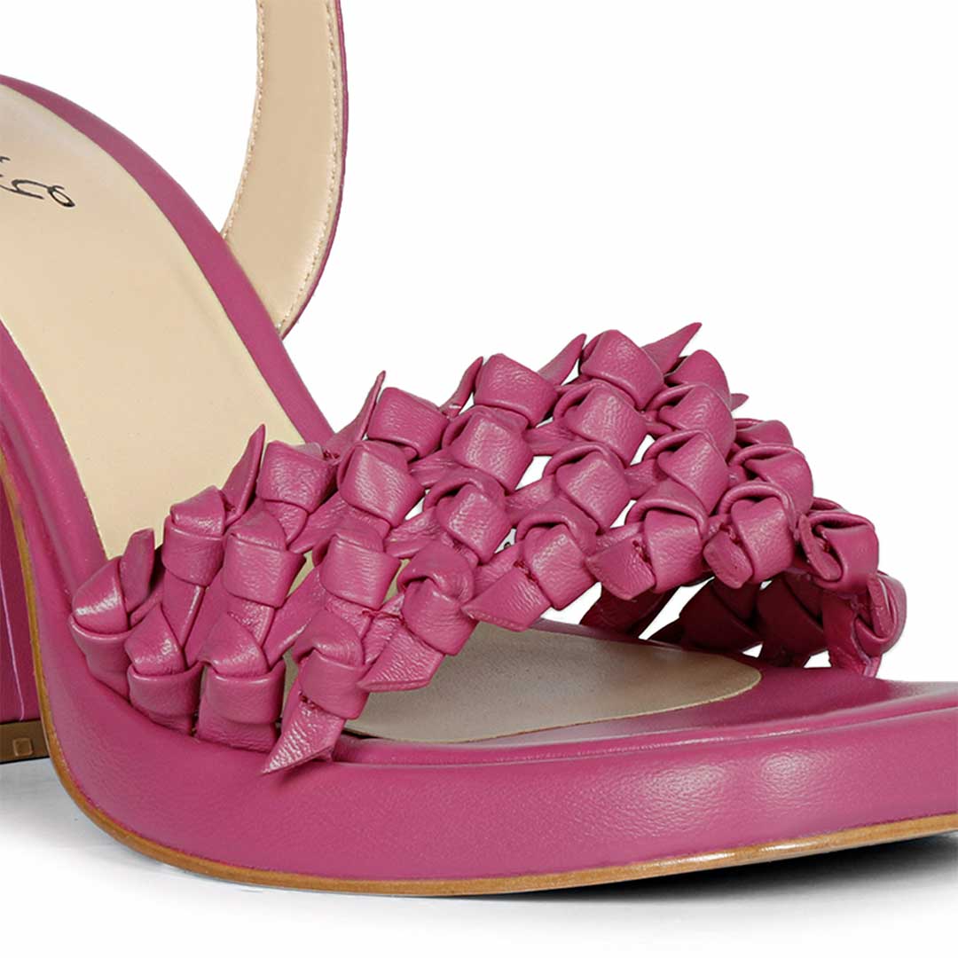 Saint Joy Fuxia Hand Woven Leather Block Heels - Image 8