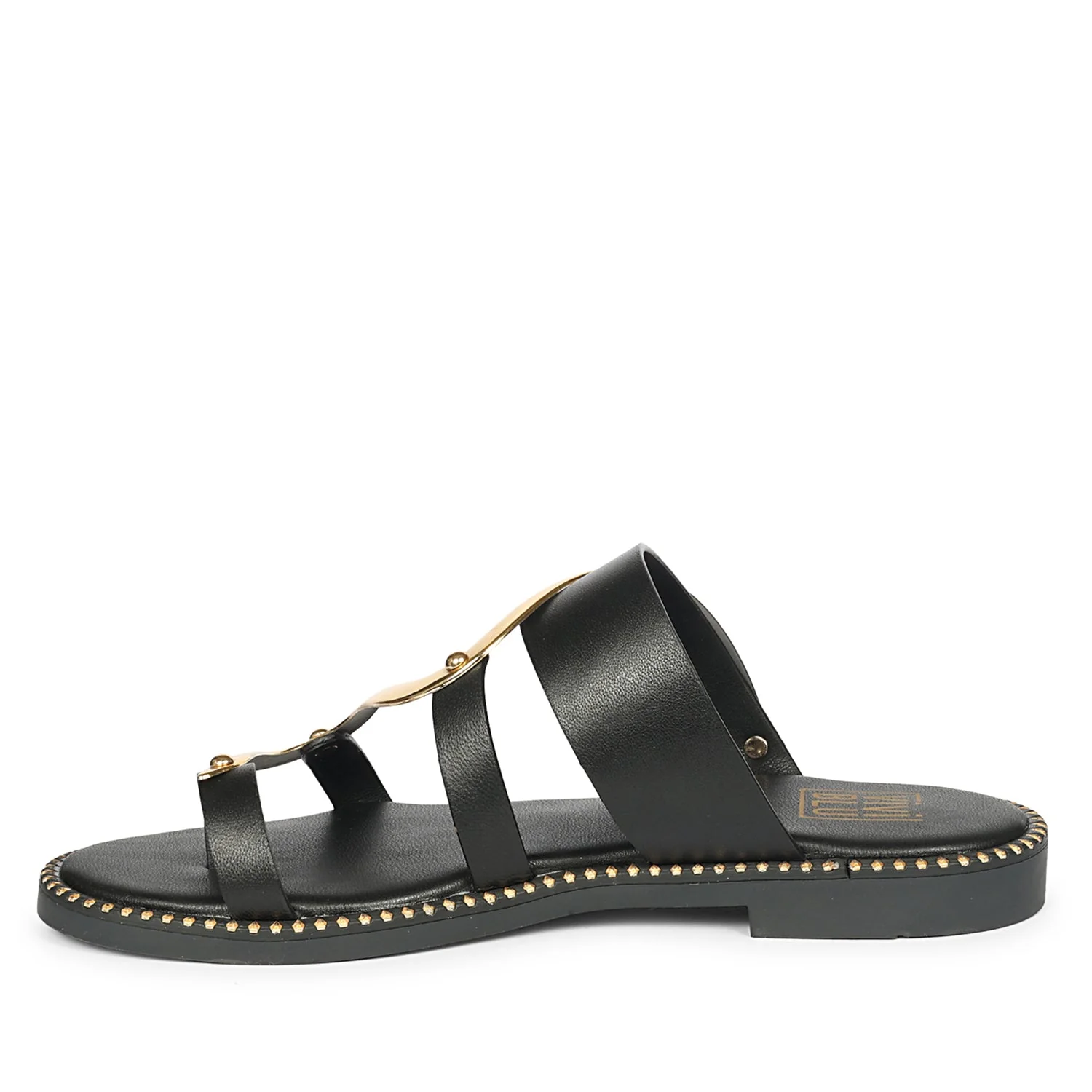 Layla Black Leather Flat Sandals - Image 3
