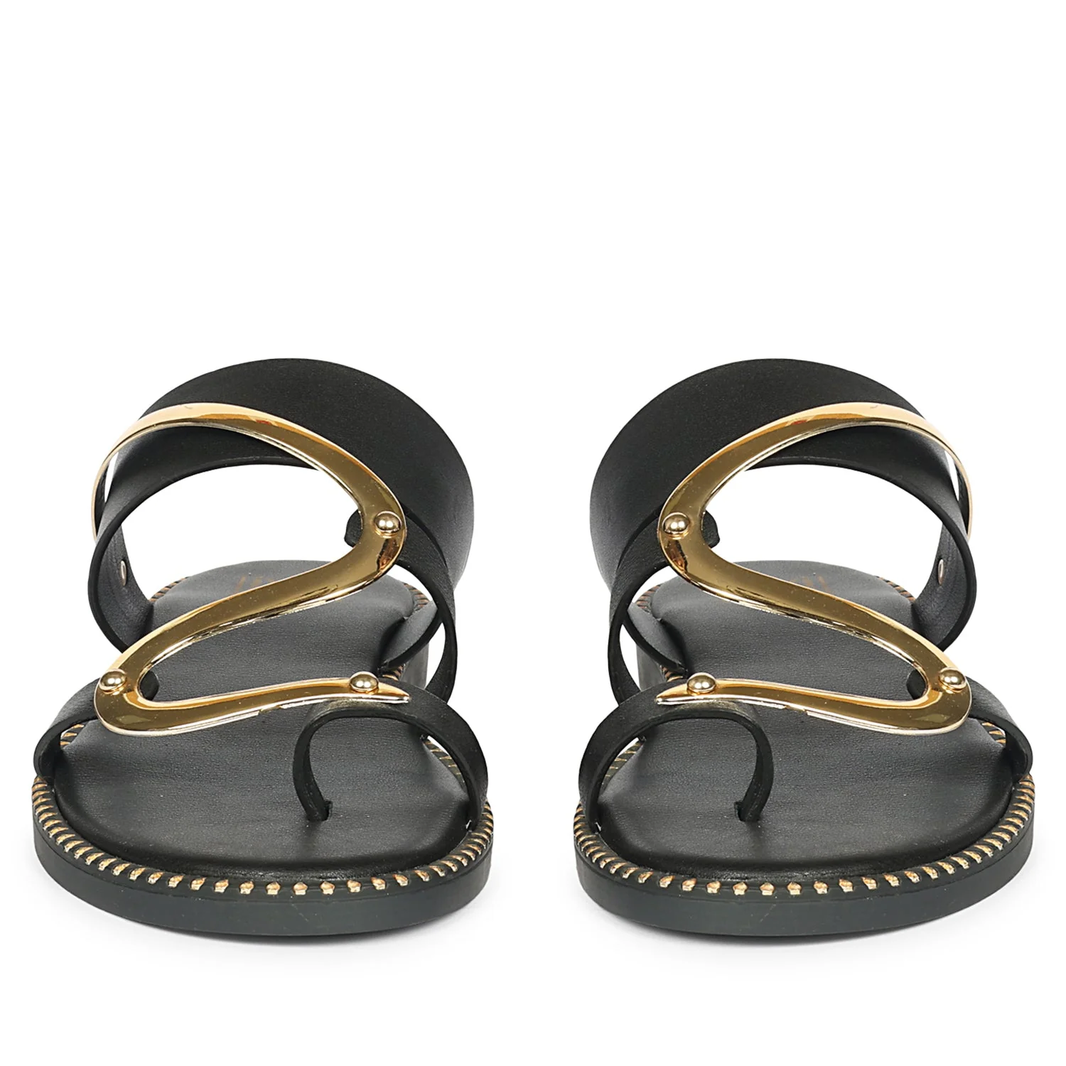 Layla Black Leather Flat Sandals - Image 4
