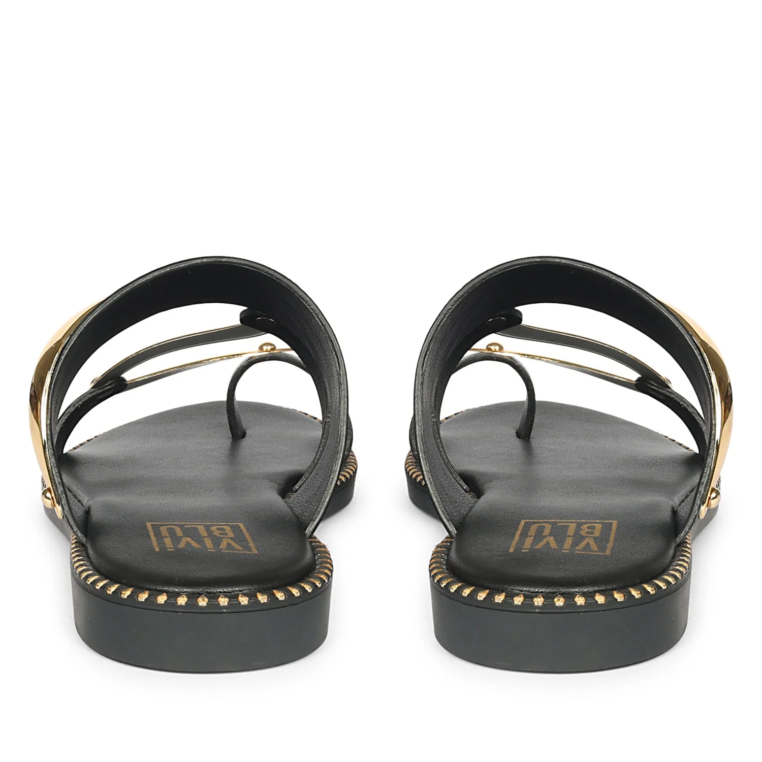 Layla Black Leather Flat Sandals - Image 5