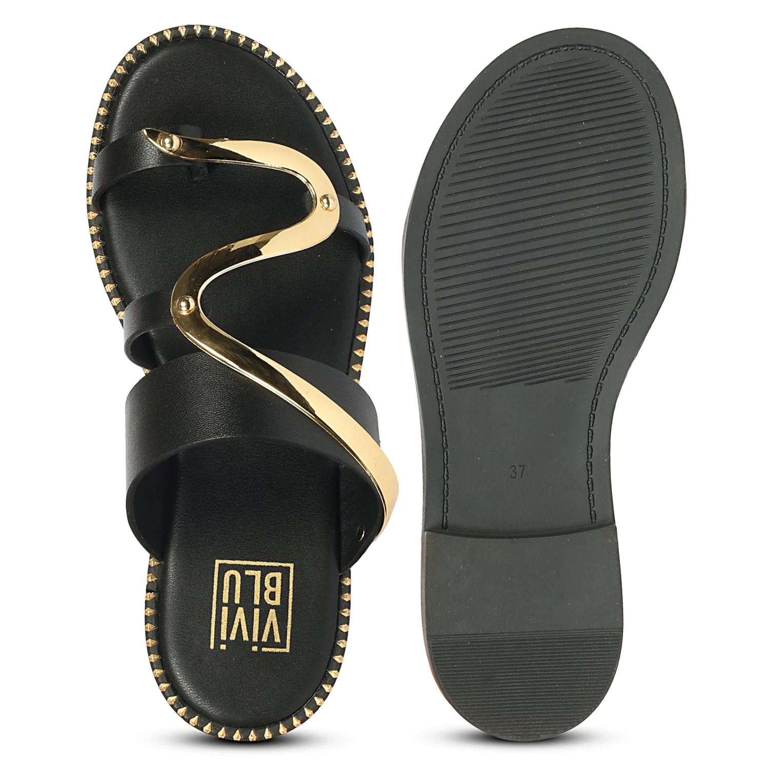 Layla Black Leather Flat Sandals - Image 6