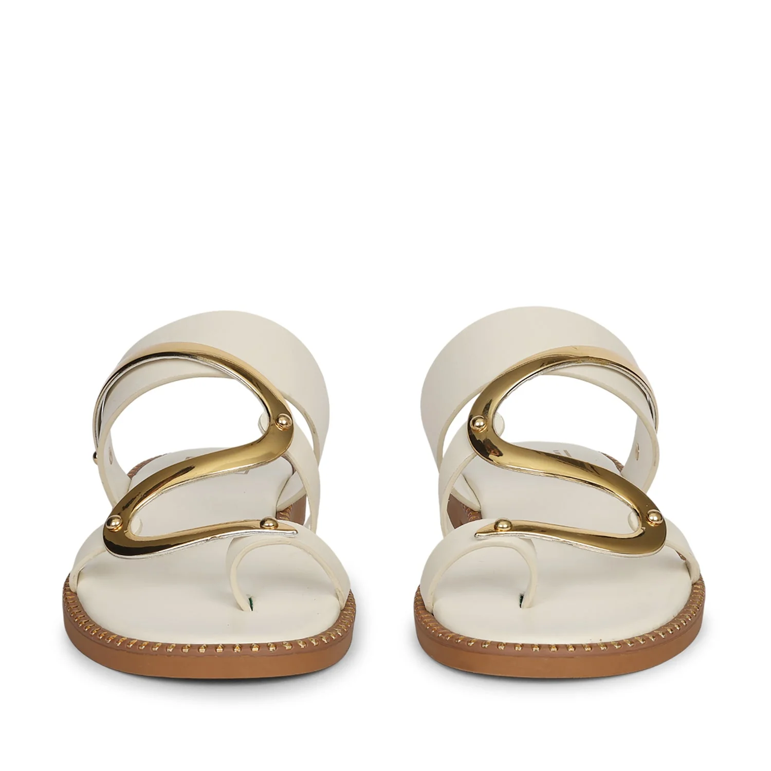 Layla Off White Leather Flat Sandals - Image 4