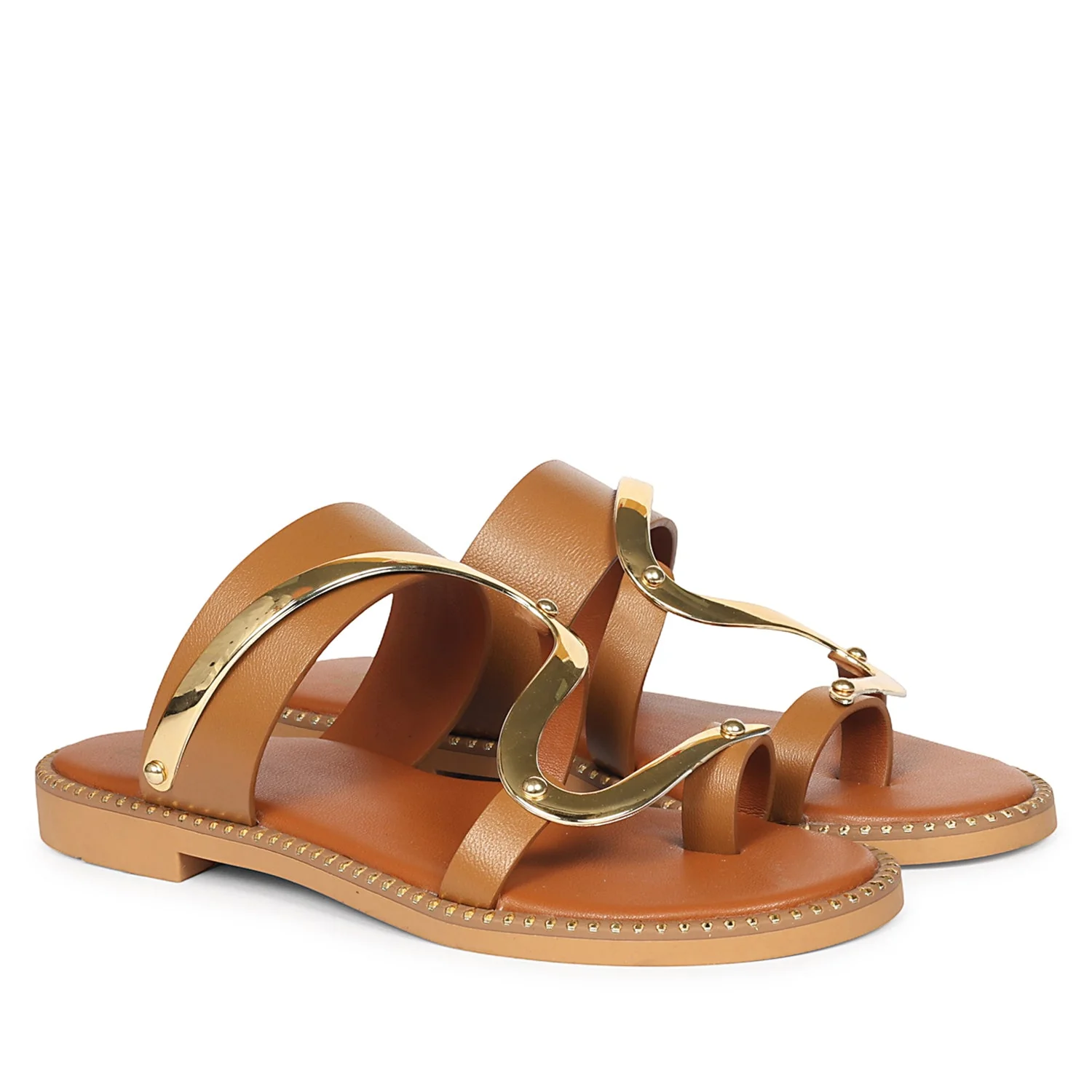Layla Tan Leather Flat Sandals - Image 2