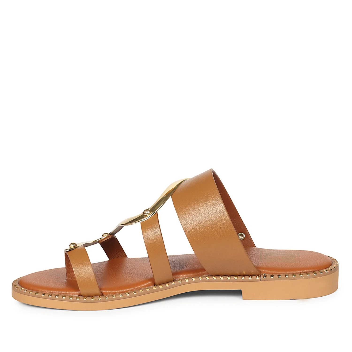 Layla Tan Leather Flat Sandals - Image 3