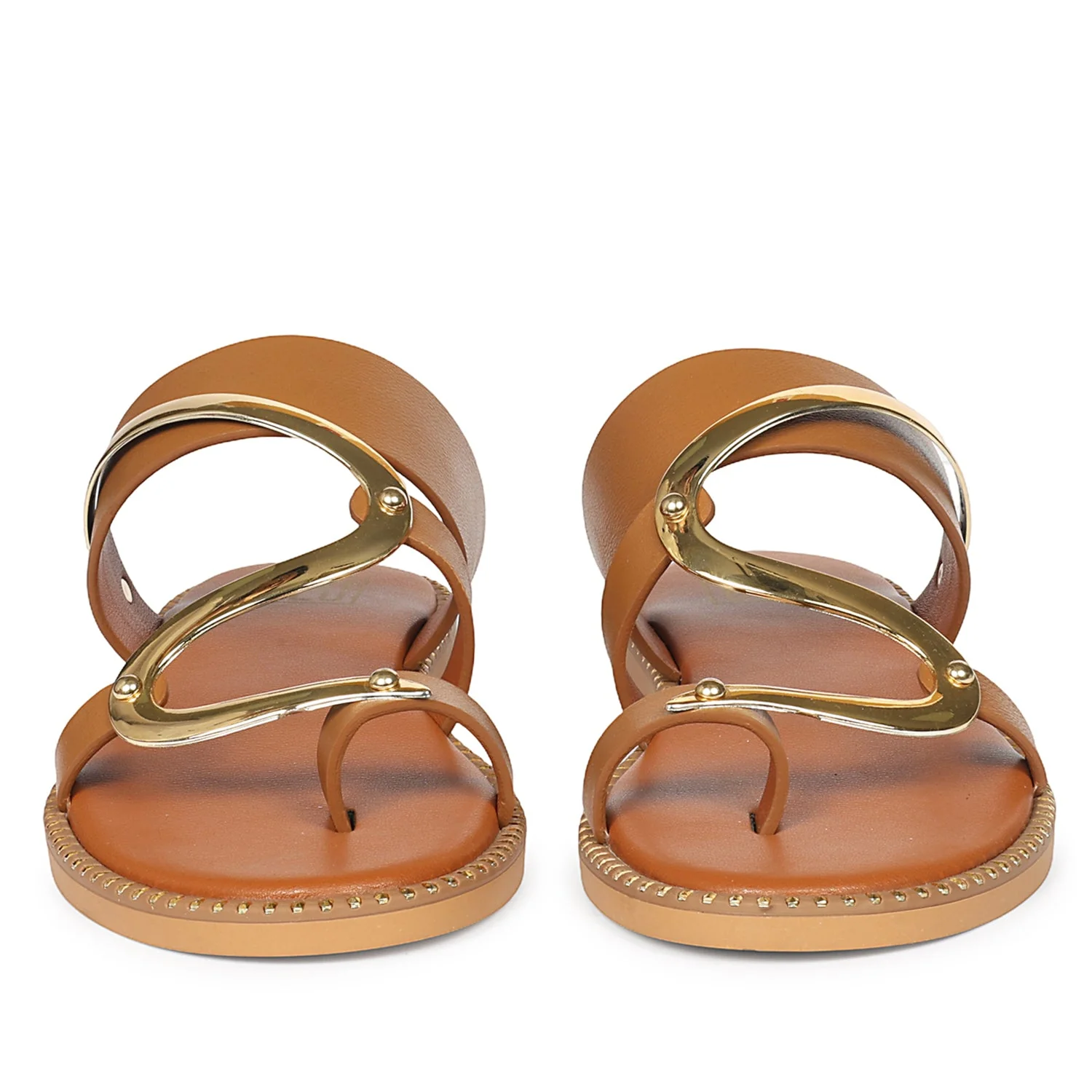 Layla Tan Leather Flat Sandals - Image 4