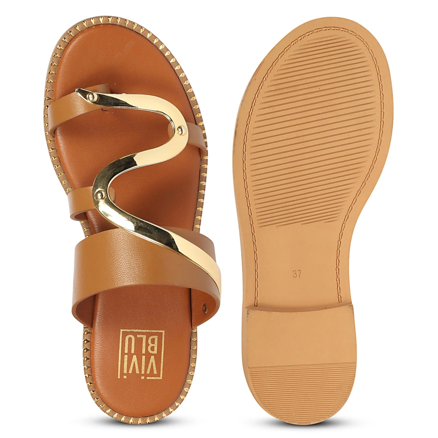 Layla Tan Leather Flat Sandals - Image 6