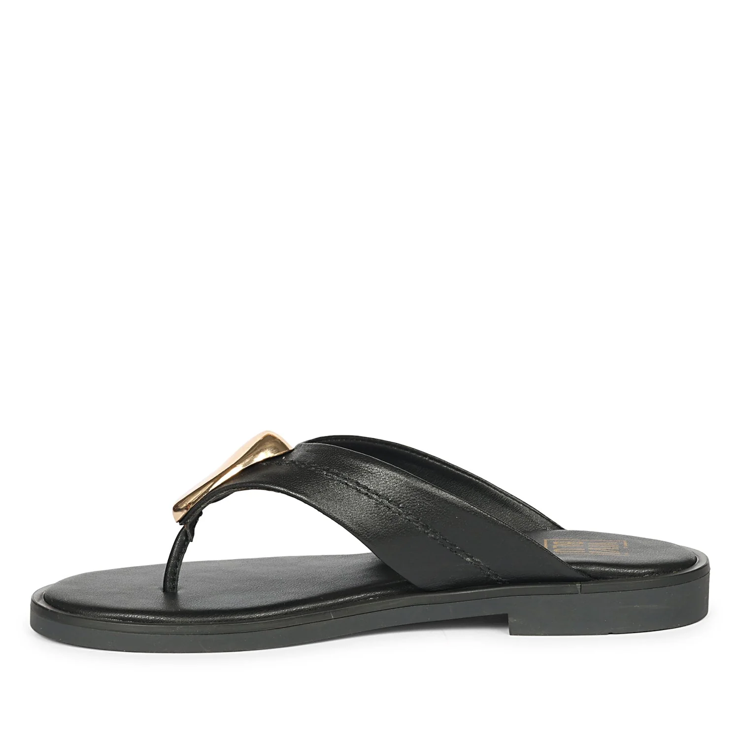 Leyla Black Leather Flat Sandals - Image 3