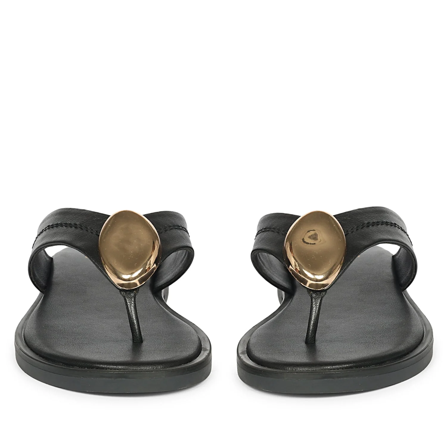 Leyla Black Leather Flat Sandals - Image 4