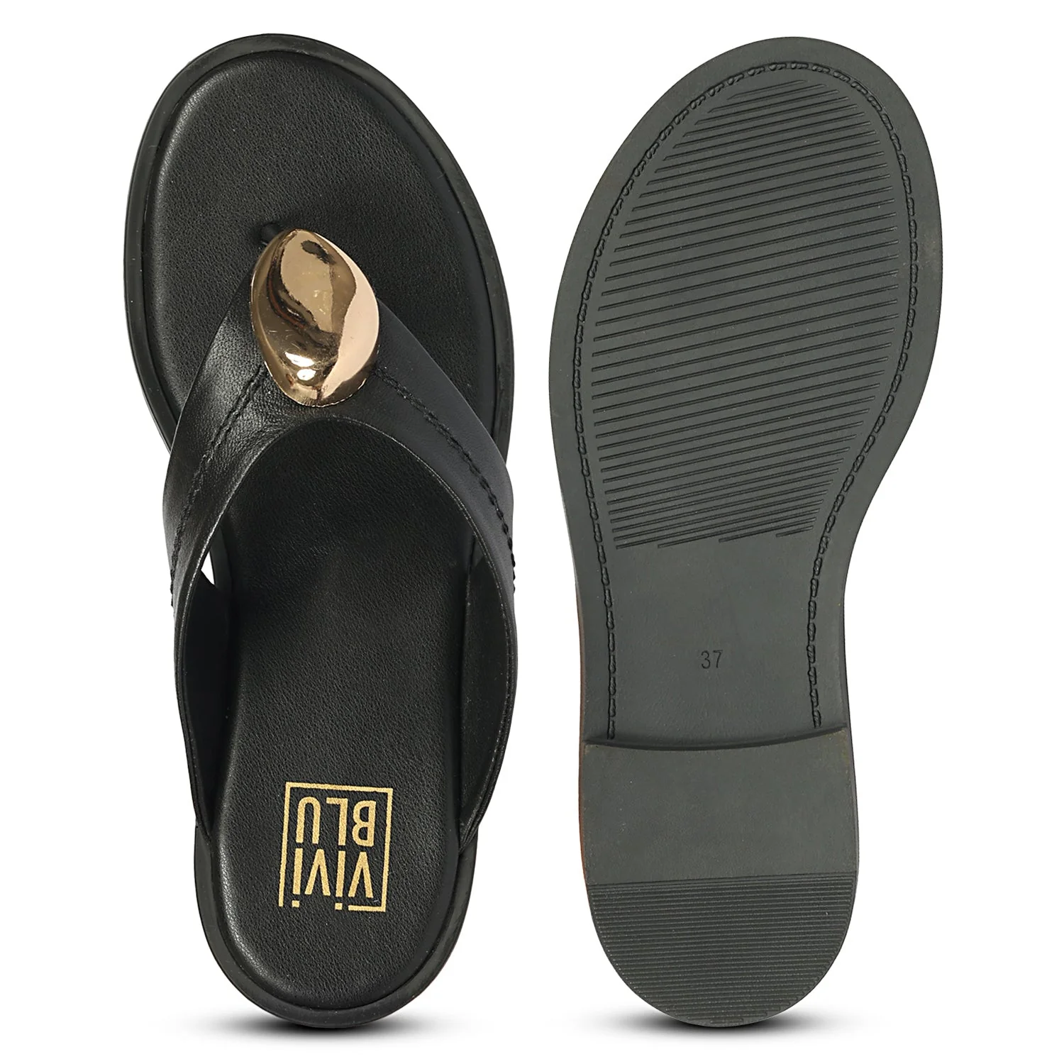 Leyla Black Leather Flat Sandals - Image 6
