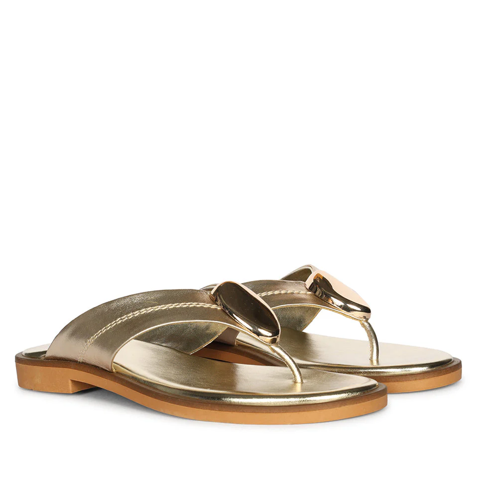 Leyla Platin Leather Flat Sandals - Image 2