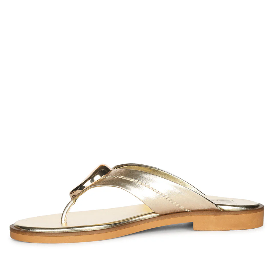 Leyla Platin Leather Flat Sandals - Image 3
