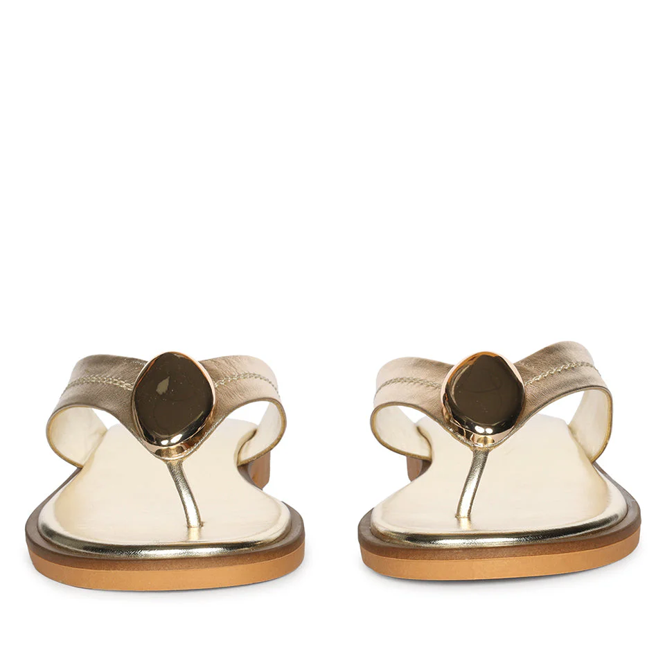 Leyla Platin Leather Flat Sandals - Image 4