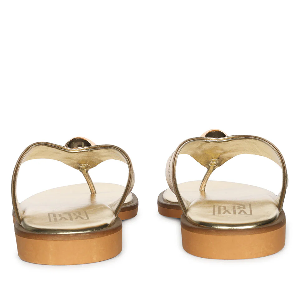 Leyla Platin Leather Flat Sandals - Image 5