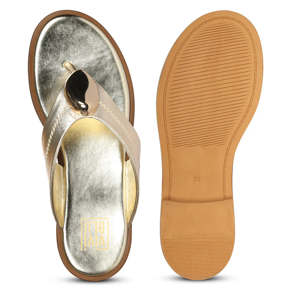 Leyla Platin Leather Flat Sandals - Image 6