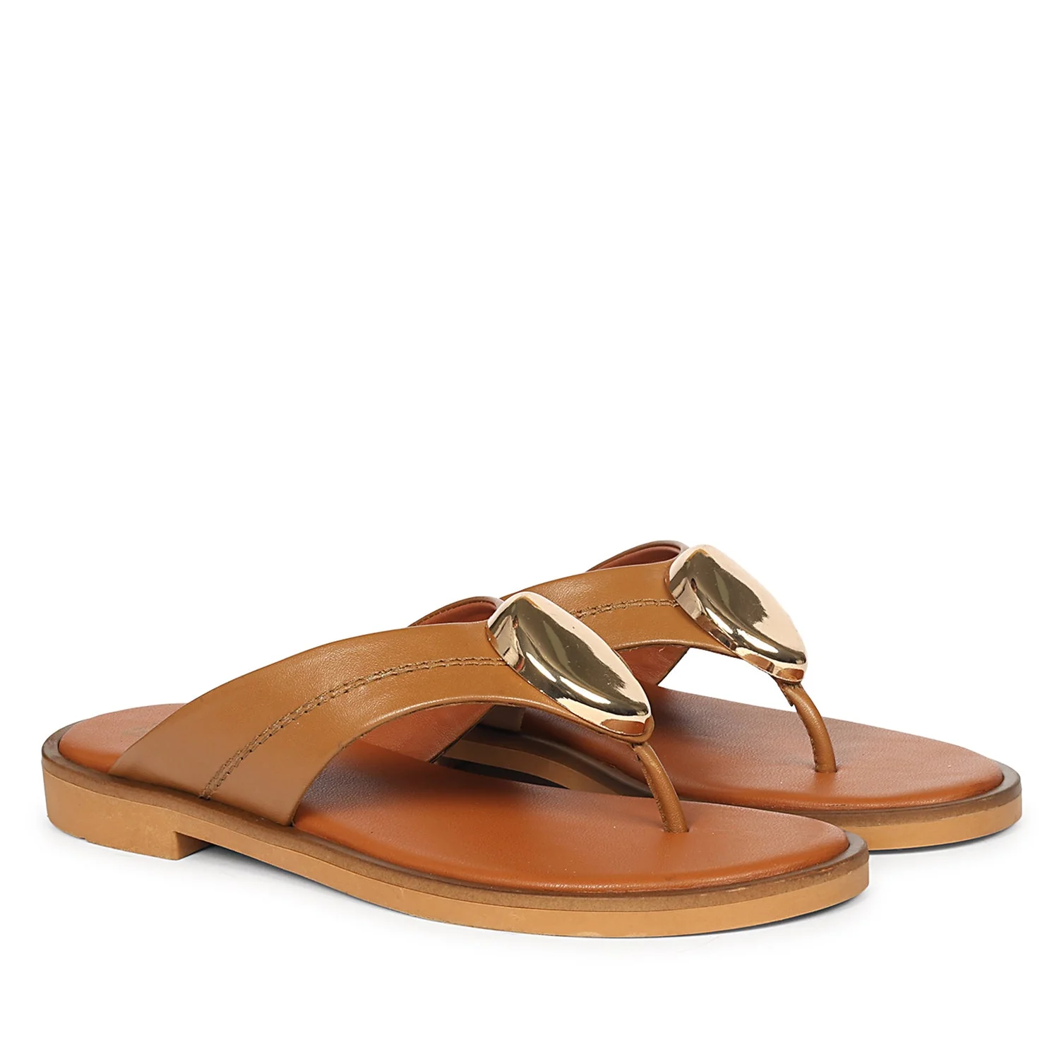 Leyla Tan Leather Flat Sandals - Image 2